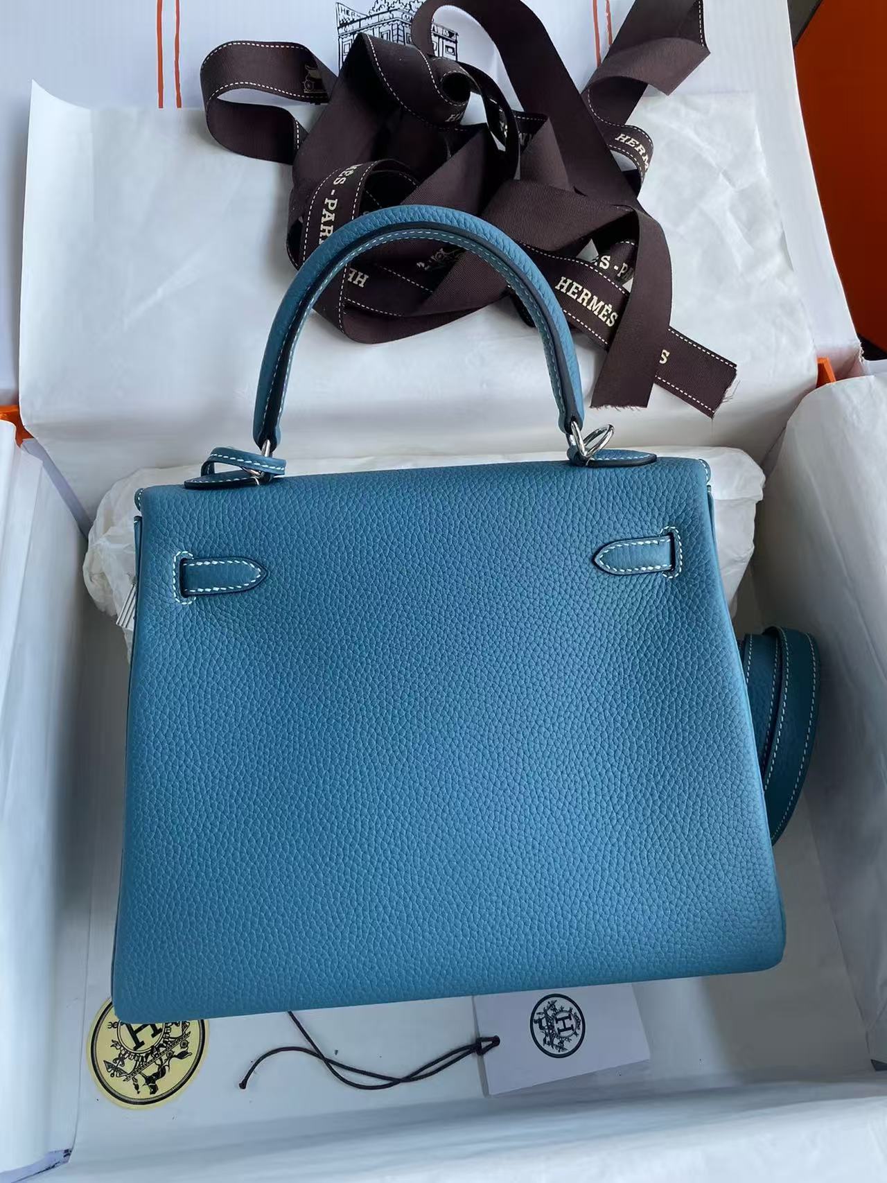 Hermes 2026 Kelly Bag Denim Blue Togo Leather Silver Hardware