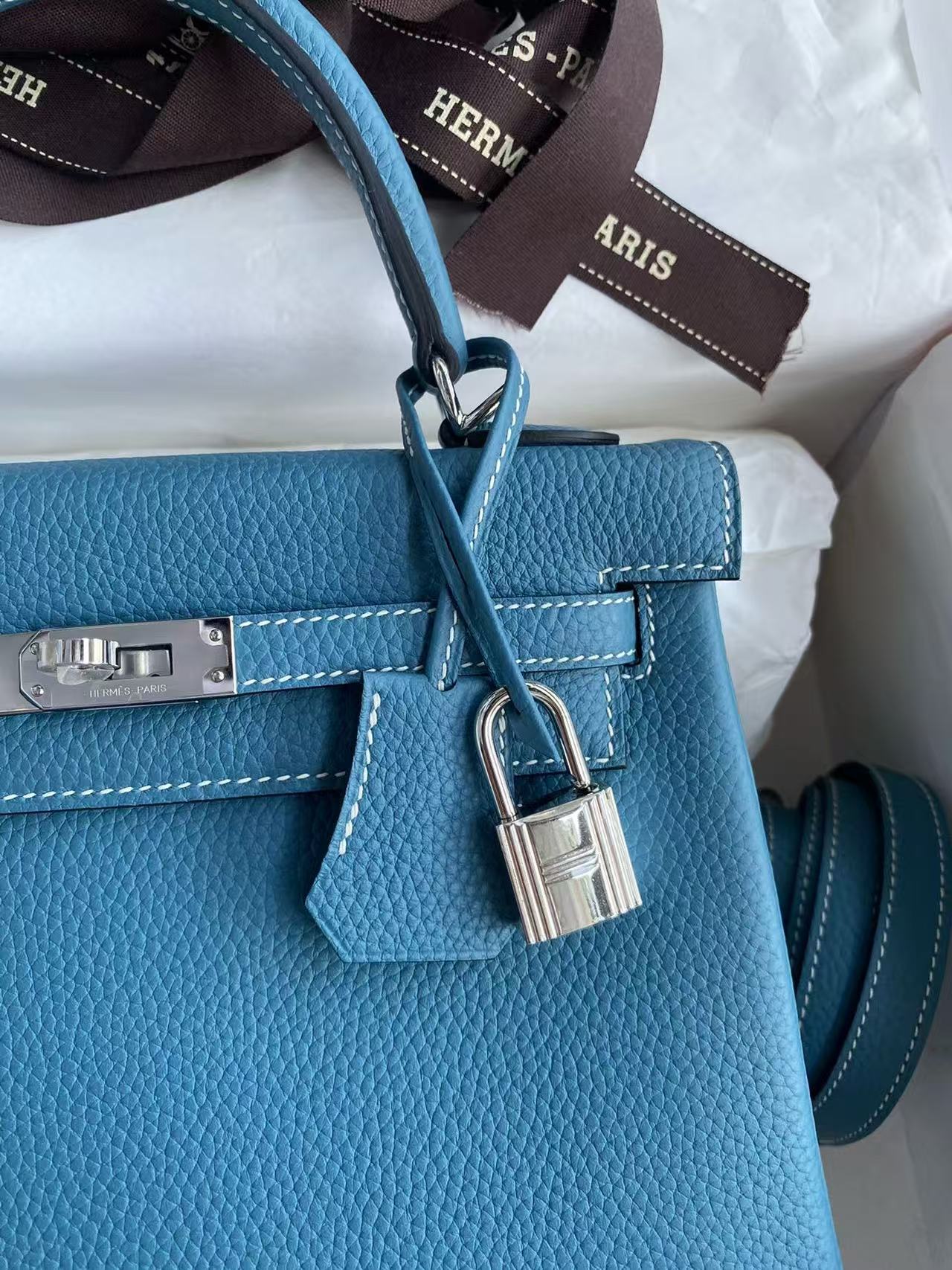Hermes 2026 Kelly Bag Denim Blue Togo Leather Silver Hardware