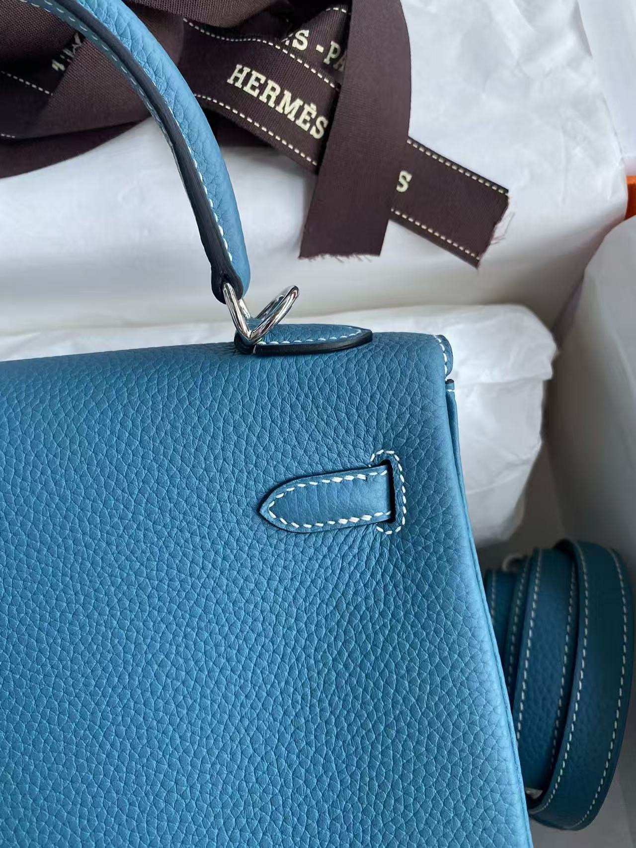 Hermes 2026 Kelly Bag Denim Blue Togo Leather Silver Hardware