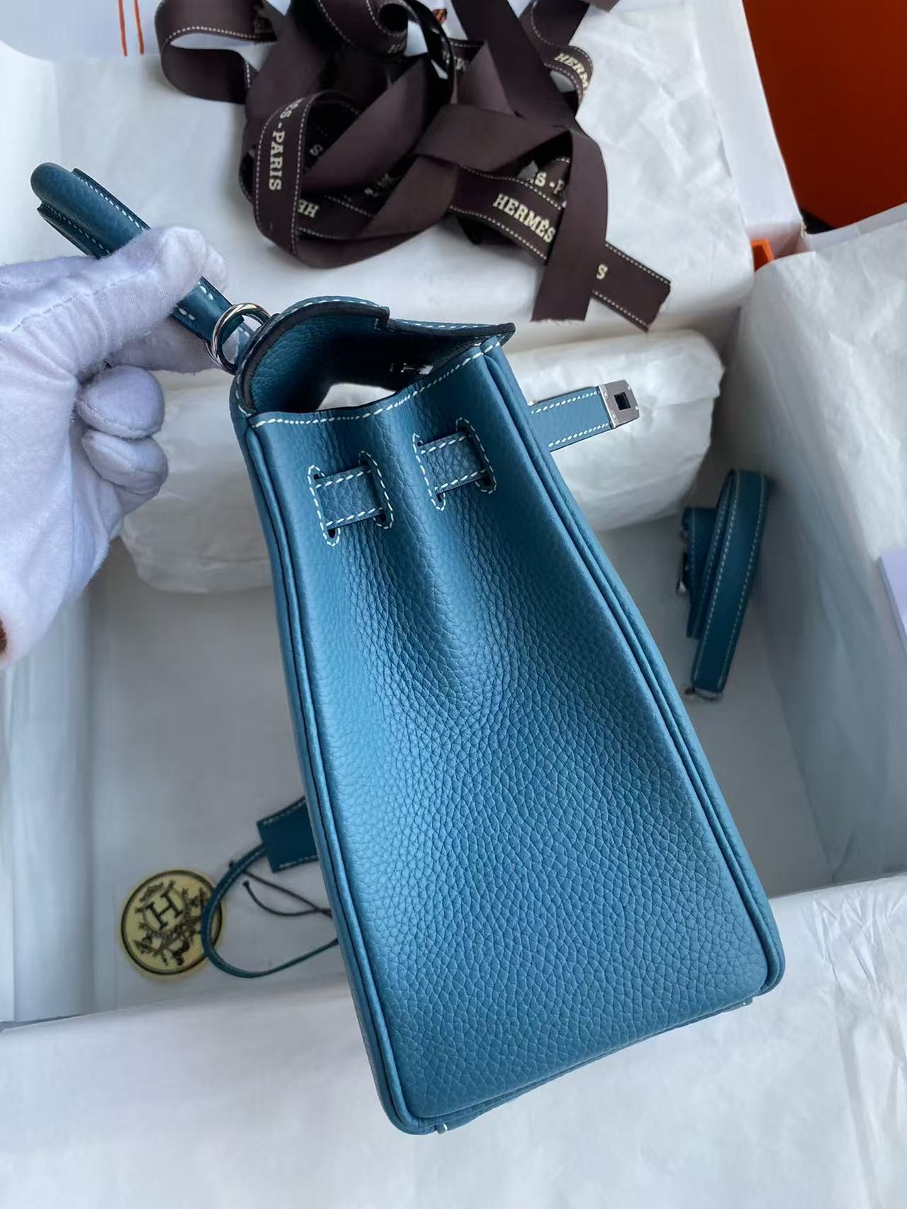 Hermes 2026 Kelly Bag Denim Blue Togo Leather Silver Hardware