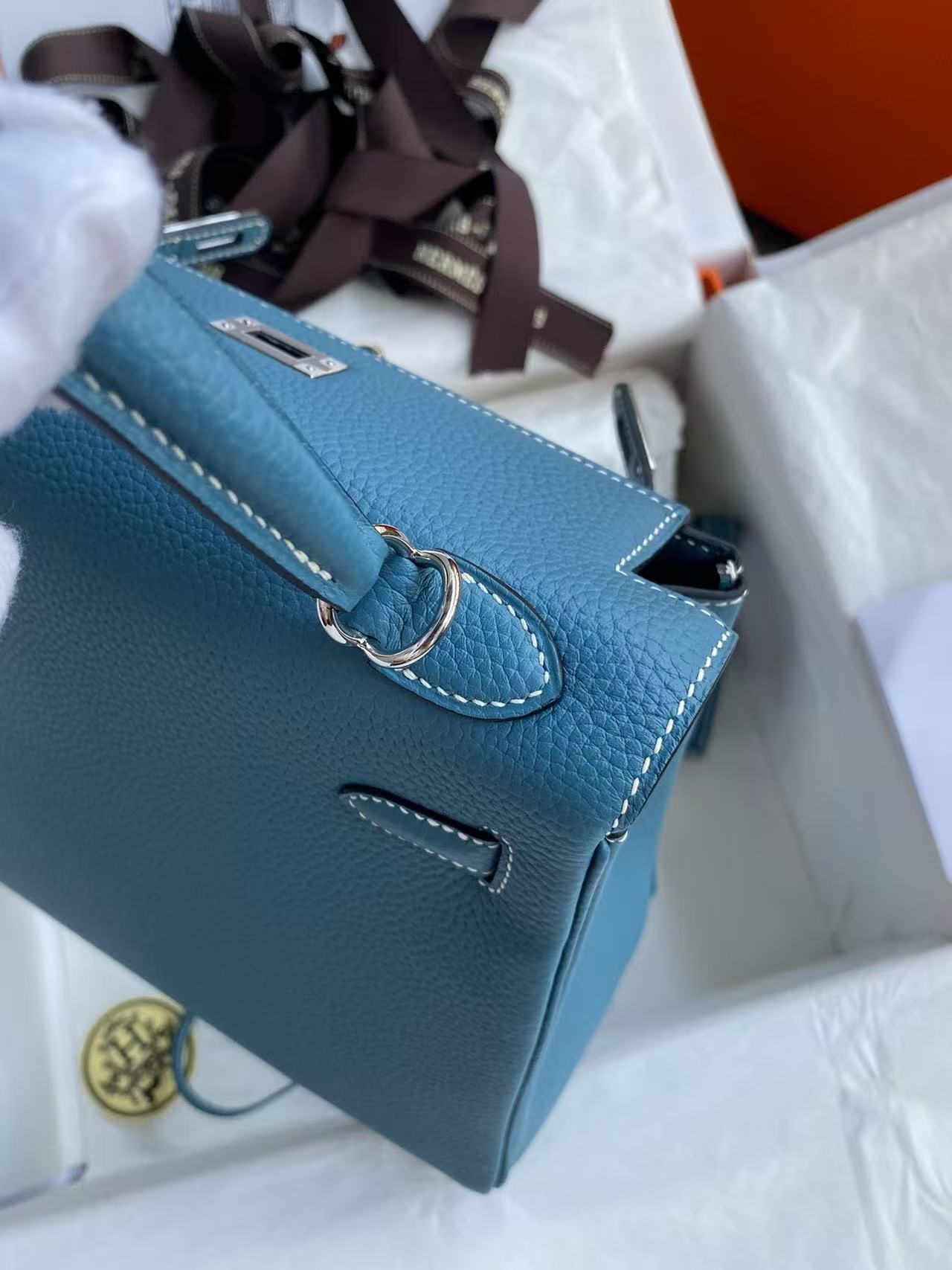 Hermes 2026 Kelly Bag Denim Blue Togo Leather Silver Hardware