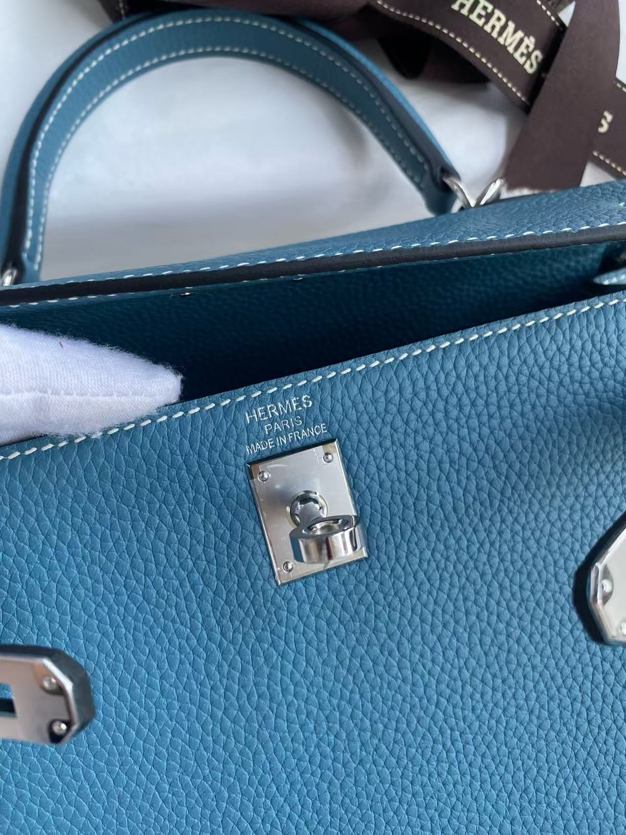 Hermes 2026 Kelly Bag Denim Blue Togo Leather Silver Hardware