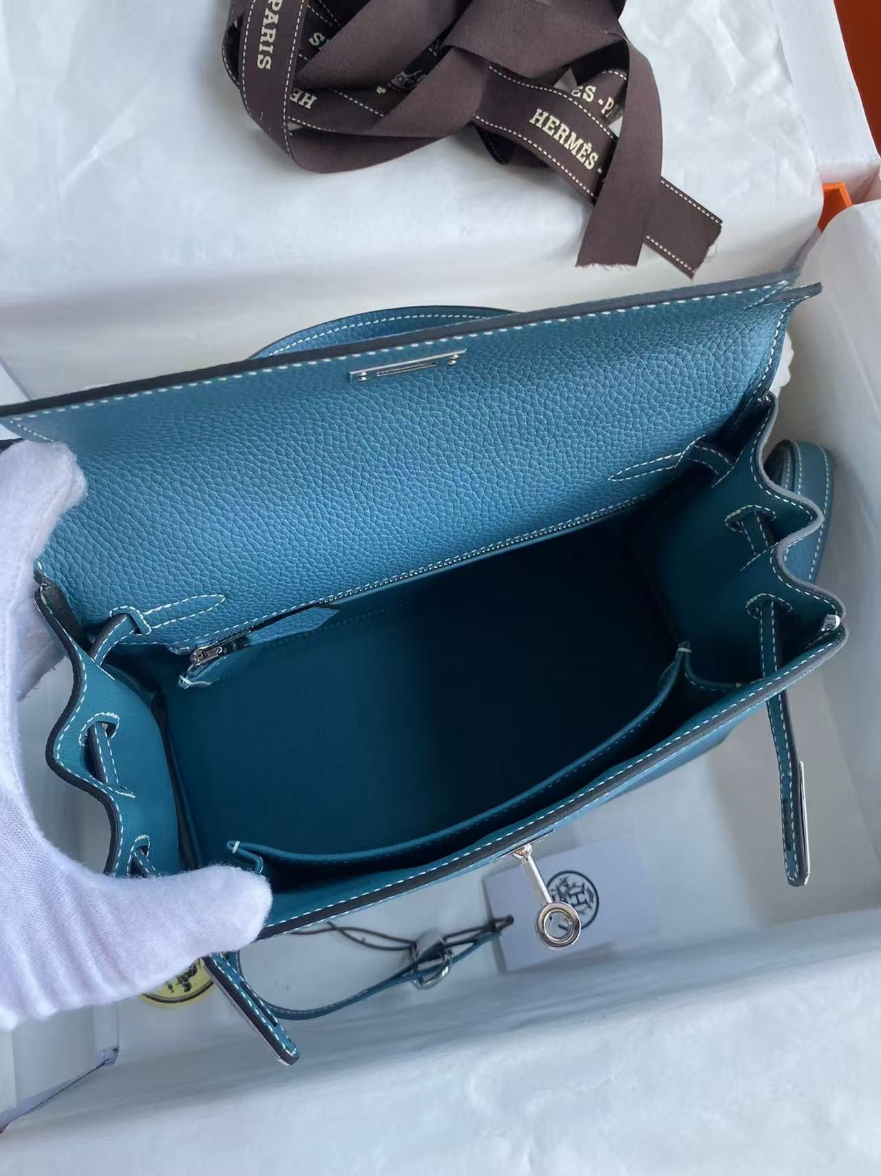 Hermes 2026 Kelly Bag Denim Blue Togo Leather Silver Hardware