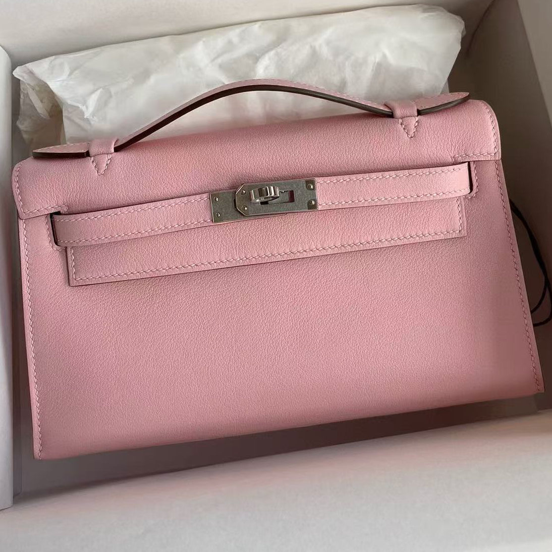 HM KELLY POCHETTE 22CM PINK SWIFT SILVER HARDWARE