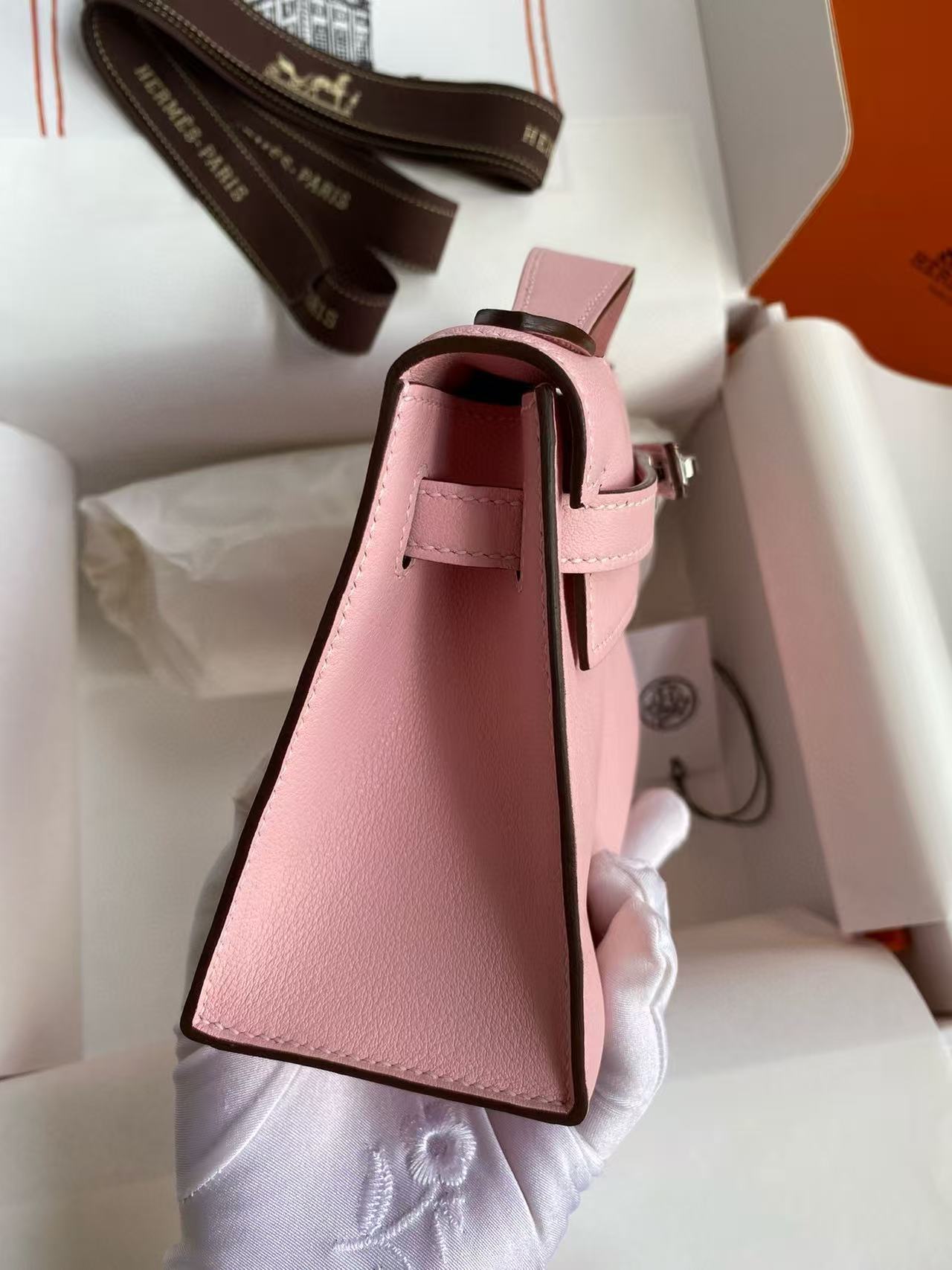 HM KELLY POCHETTE 22CM PINK SWIFT SILVER HARDWARE