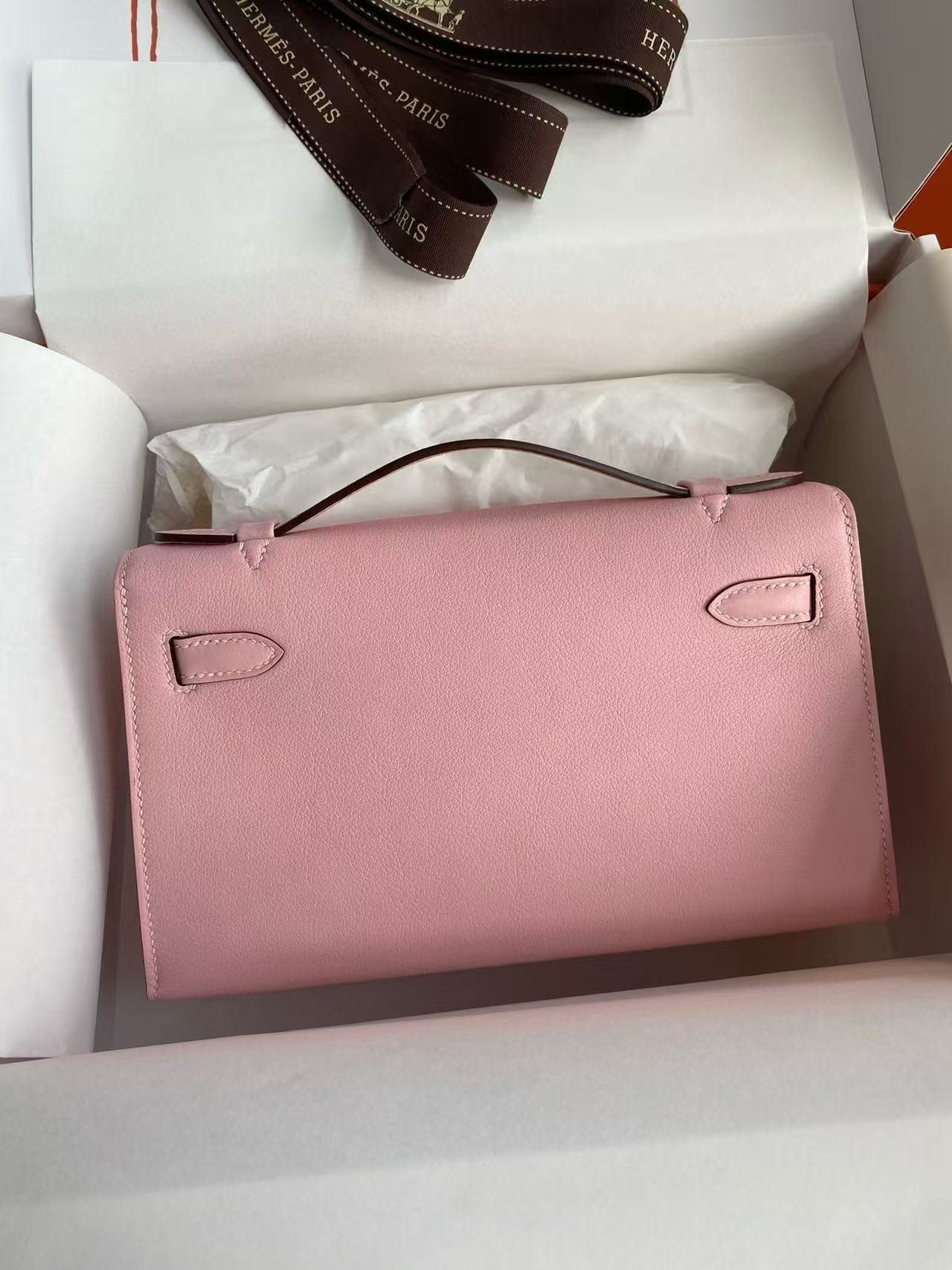 HM KELLY POCHETTE 22CM PINK SWIFT SILVER HARDWARE