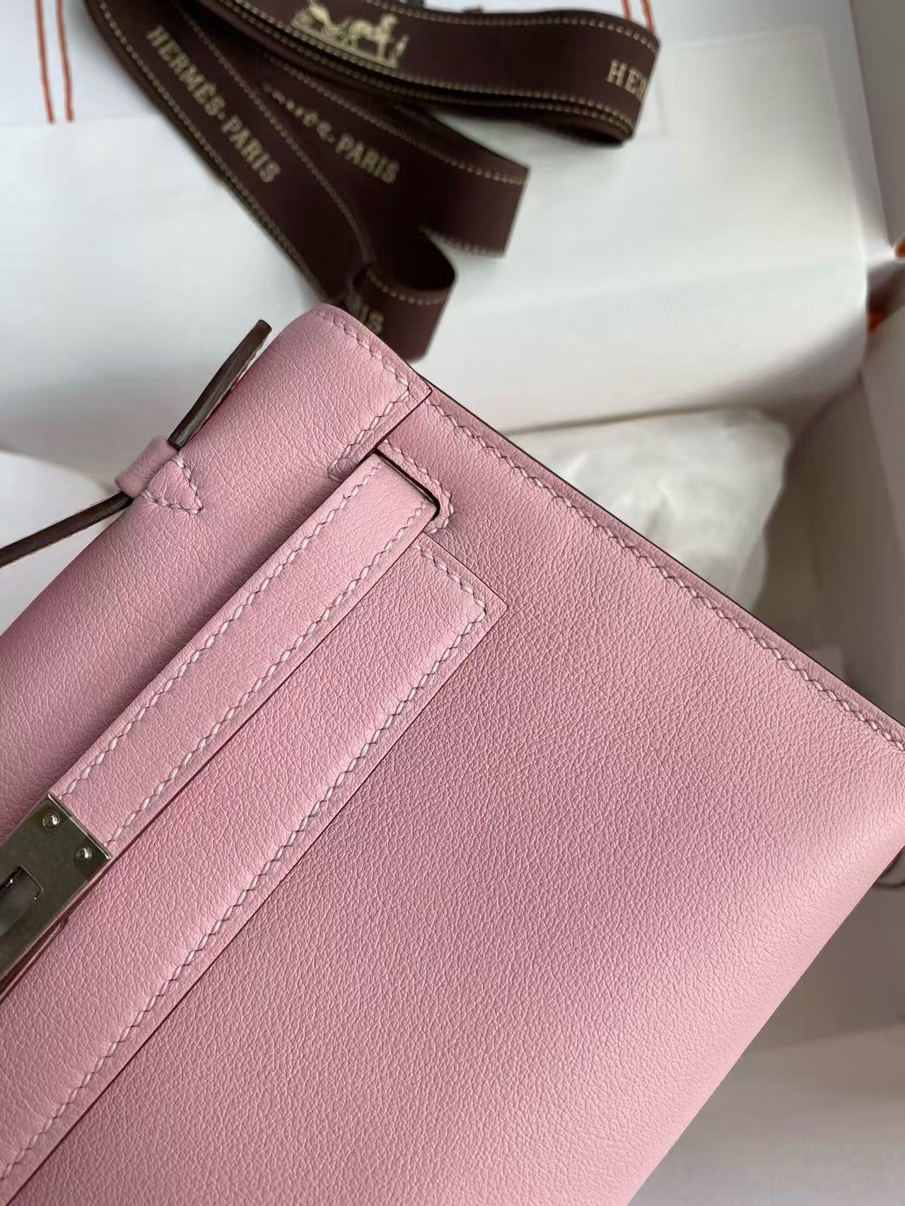 HM KELLY POCHETTE 22CM PINK SWIFT SILVER HARDWARE