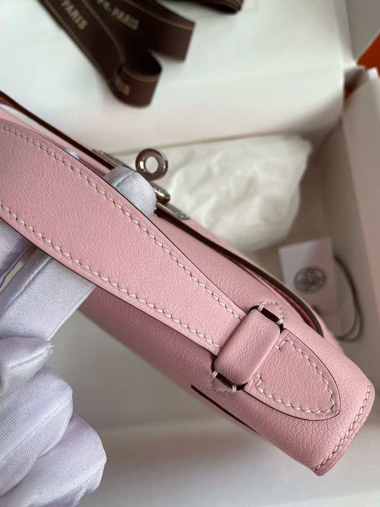 HM KELLY POCHETTE 22CM PINK SWIFT SILVER HARDWARE