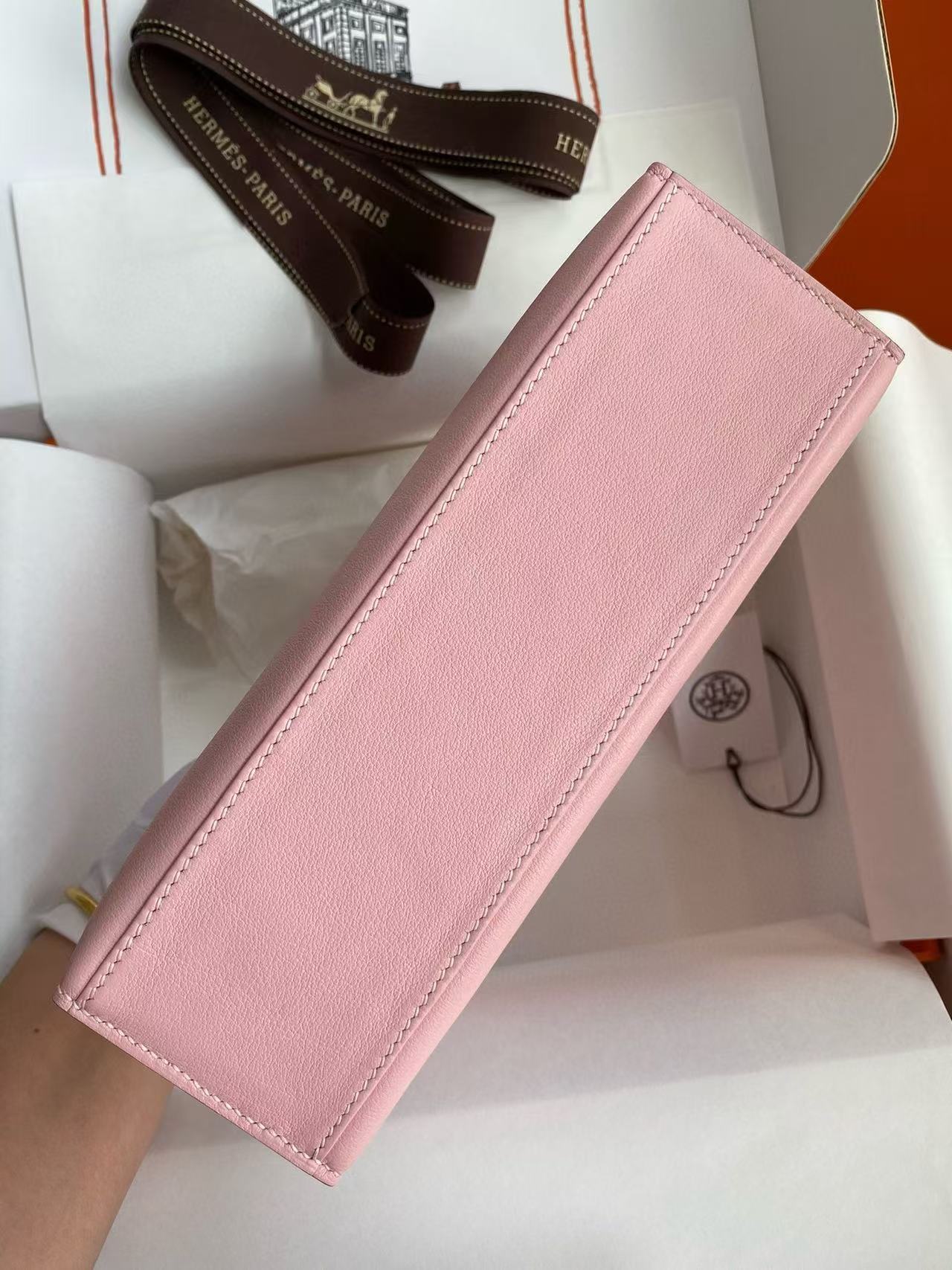 HM KELLY POCHETTE 22CM PINK SWIFT SILVER HARDWARE