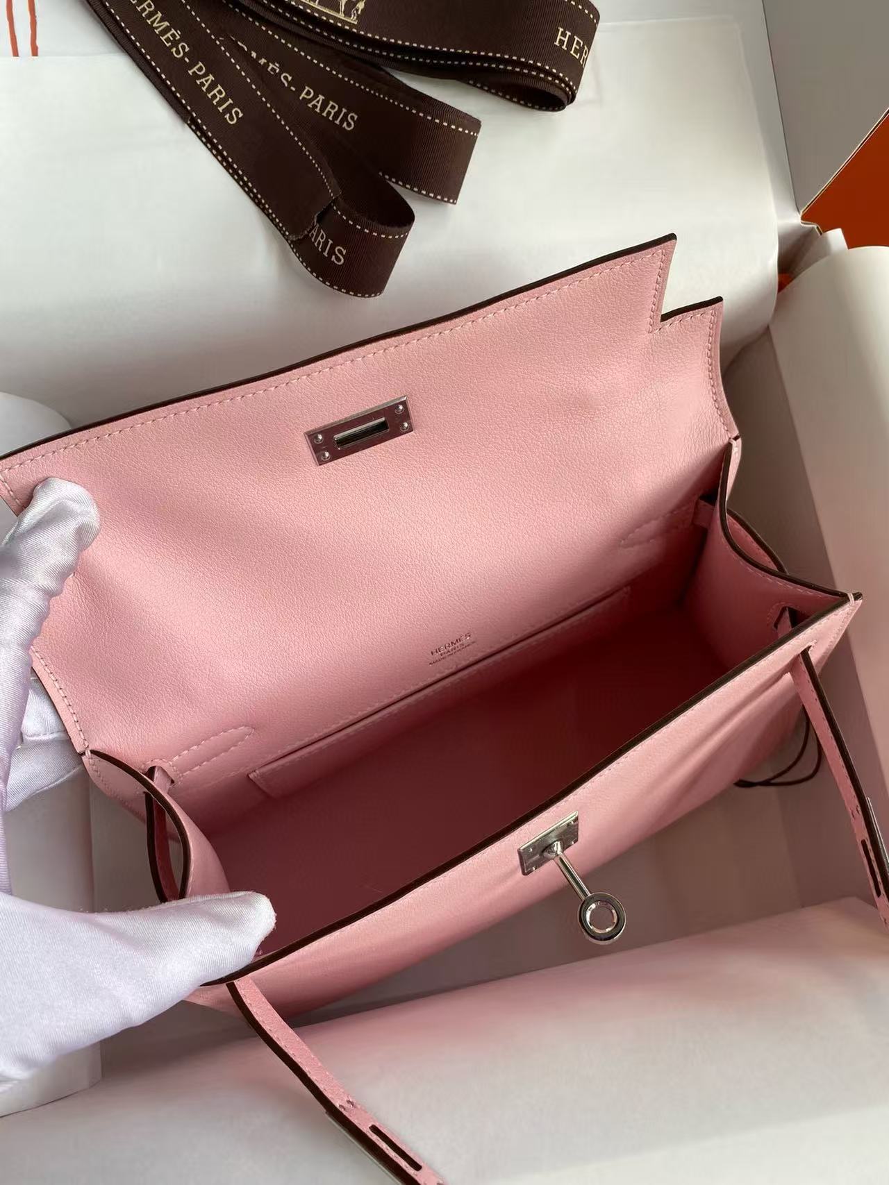 HM KELLY POCHETTE 22CM PINK SWIFT SILVER HARDWARE