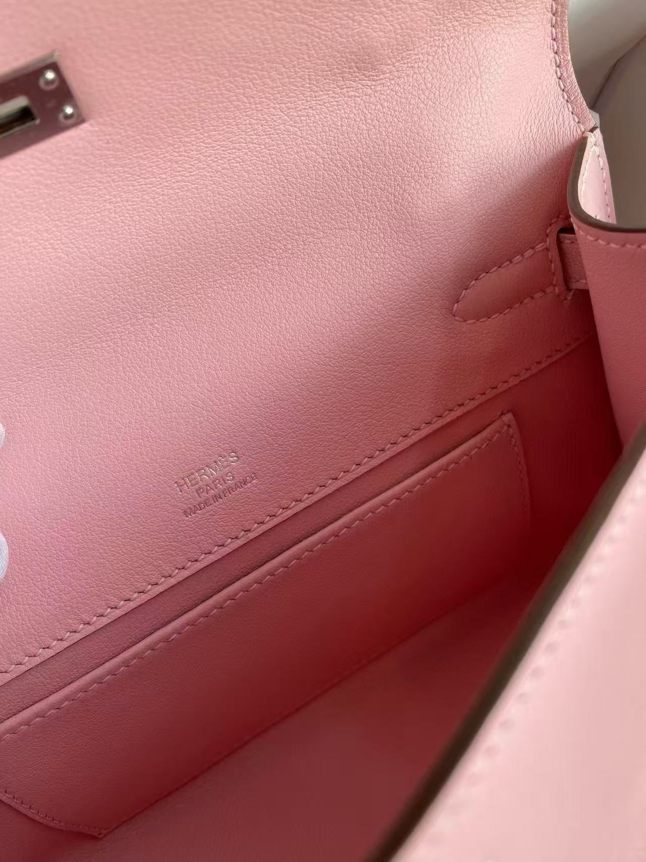 HM KELLY POCHETTE 22CM PINK SWIFT SILVER HARDWARE