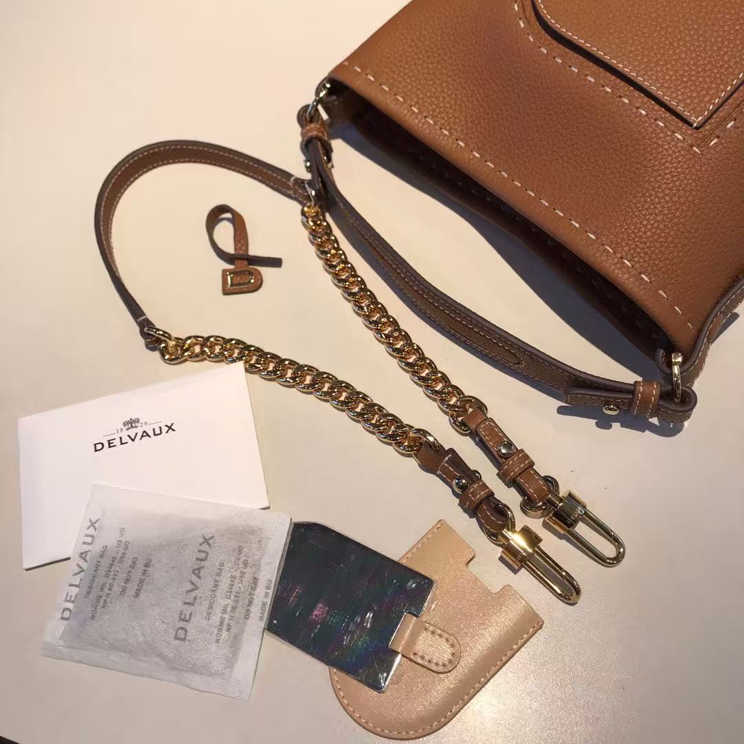 Delvaux Pin Surpique Bag 20cm Tan Leather