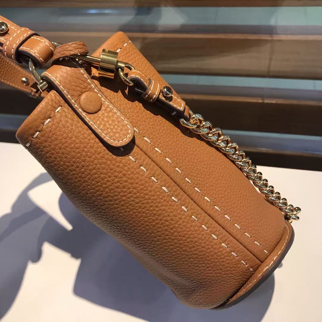 Delvaux Pin Surpique Bag 20cm Tan Leather