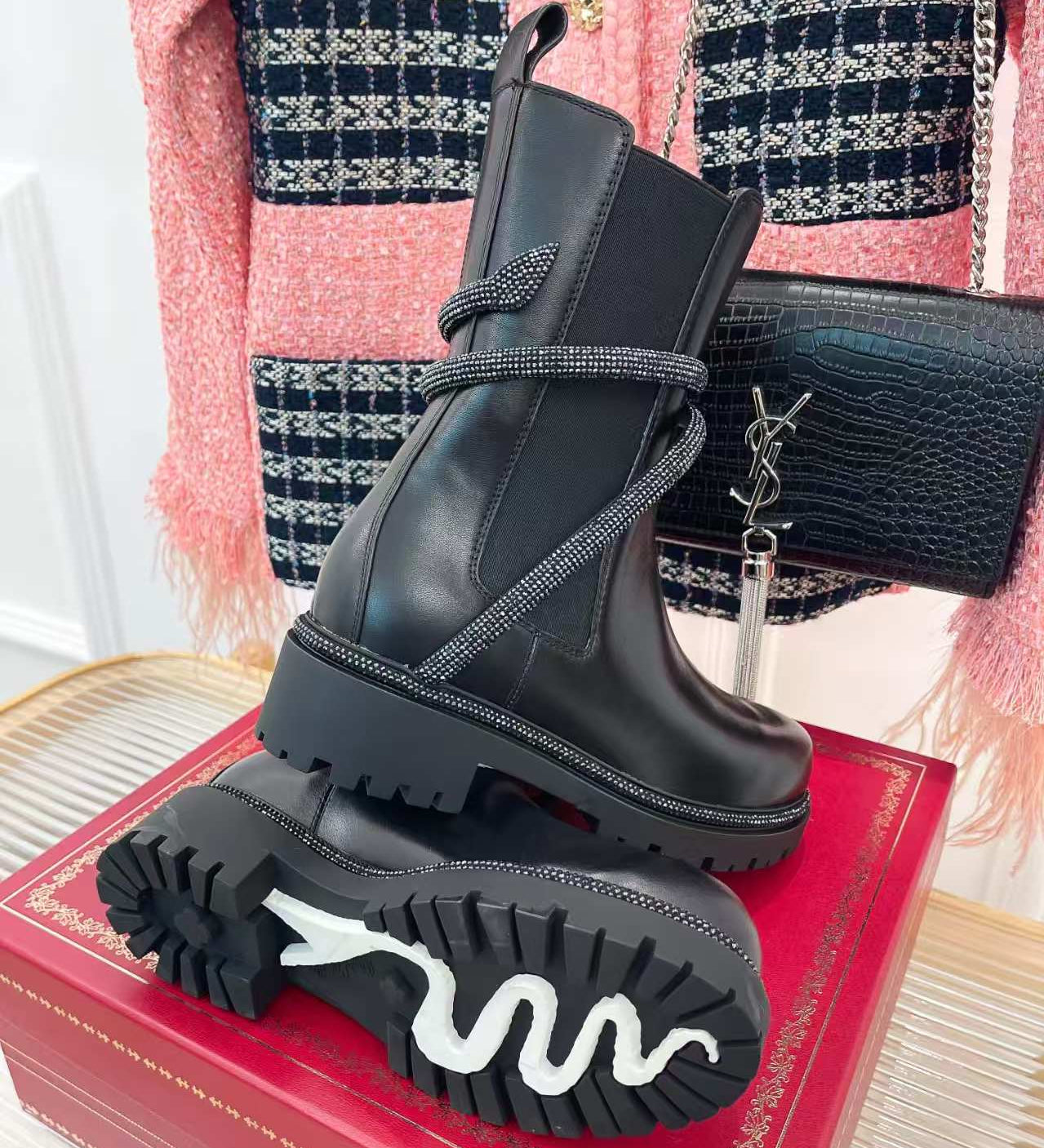 Rene Caovilla 2026 Cleo Crystal Wrapped Boot Black Leather