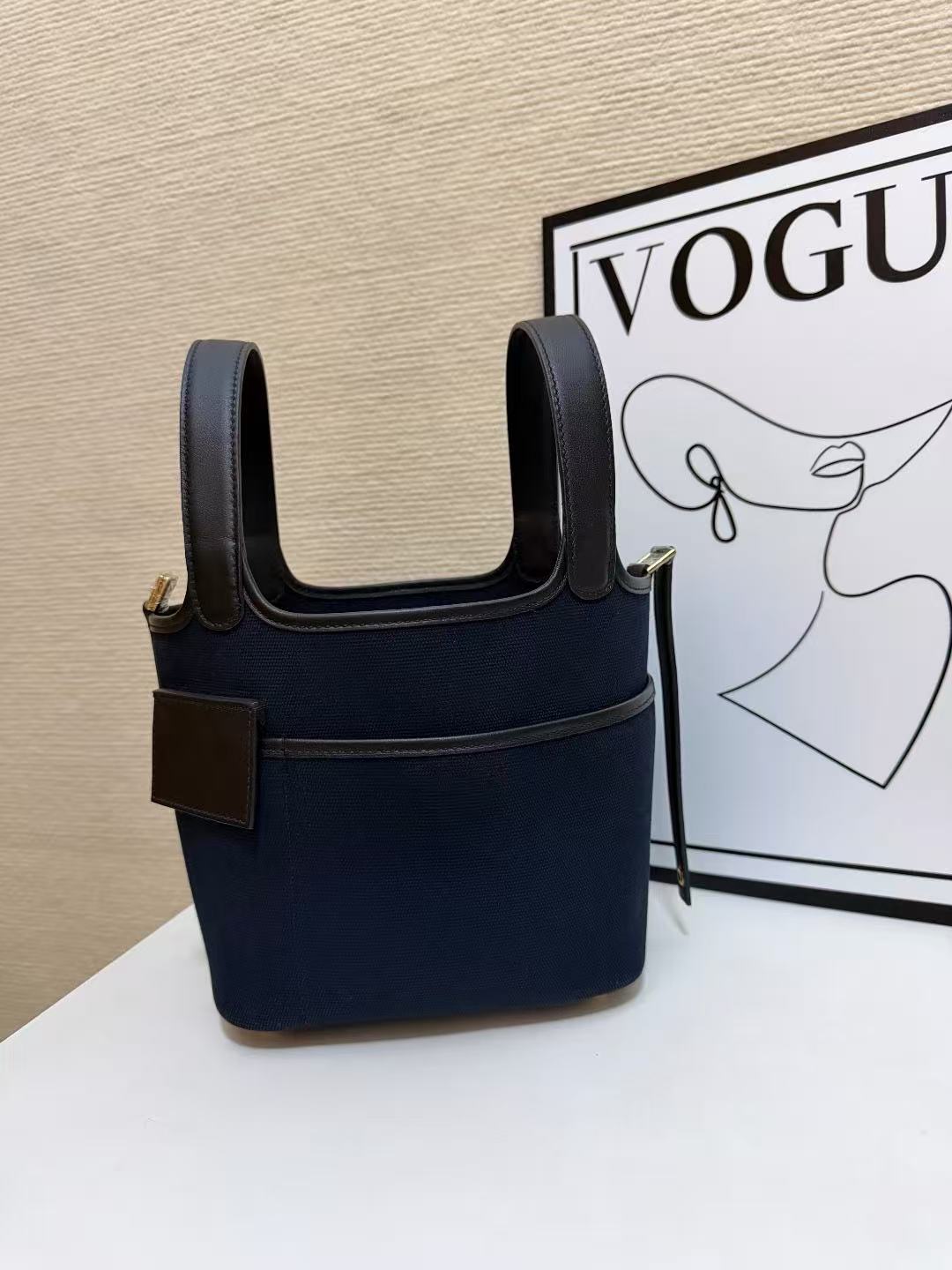 Hermes 2026 Picotin Lock Pocket PM Bag 18cm Dark Blue Black Canvas Leather