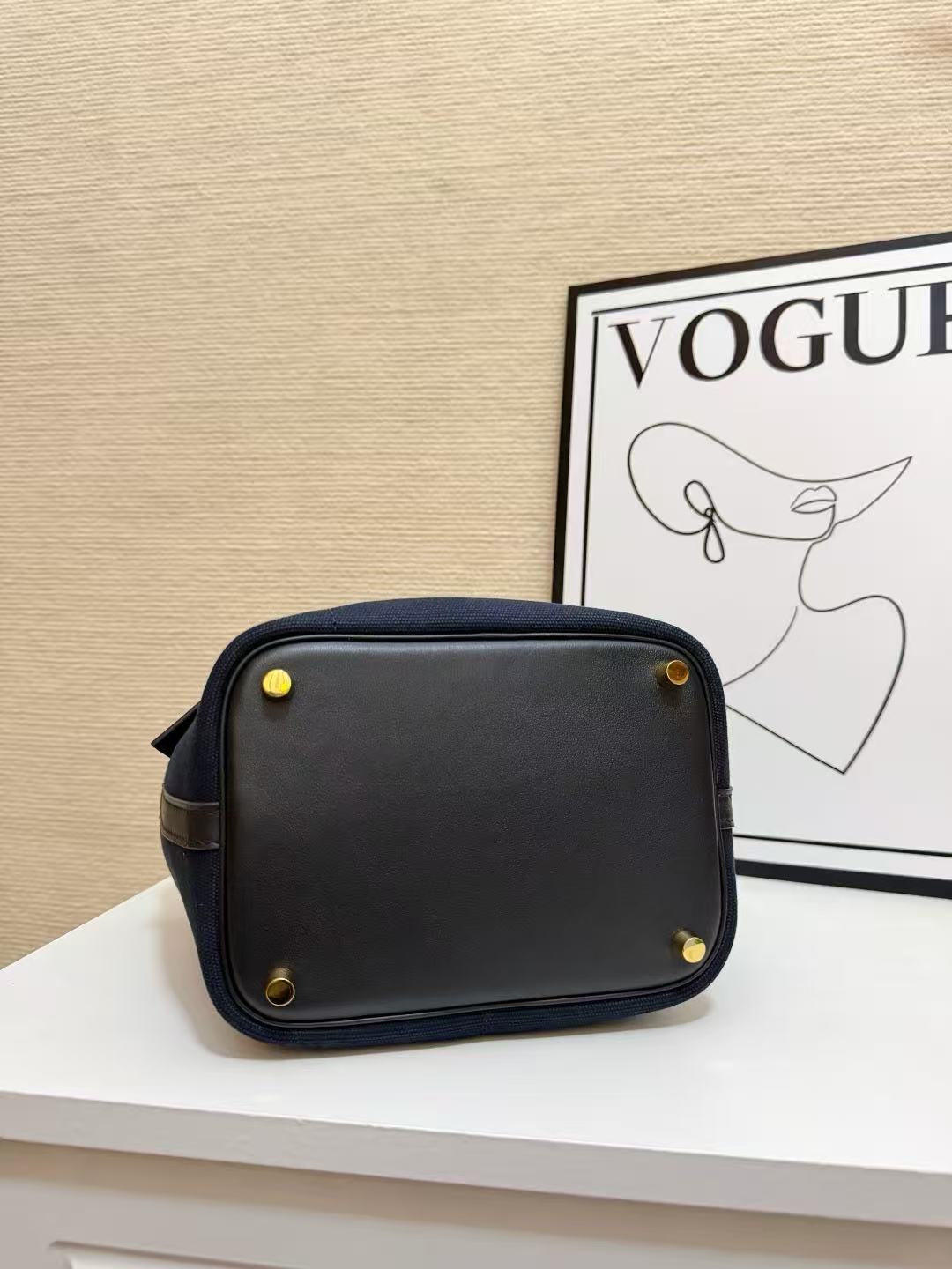 Hermes 2026 Picotin Lock Pocket PM Bag 18cm Dark Blue Black Canvas Leather