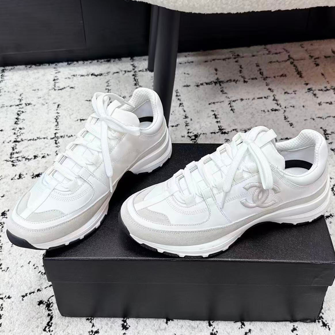 Chanel 2026 Sneaker White Cream Leather Suede