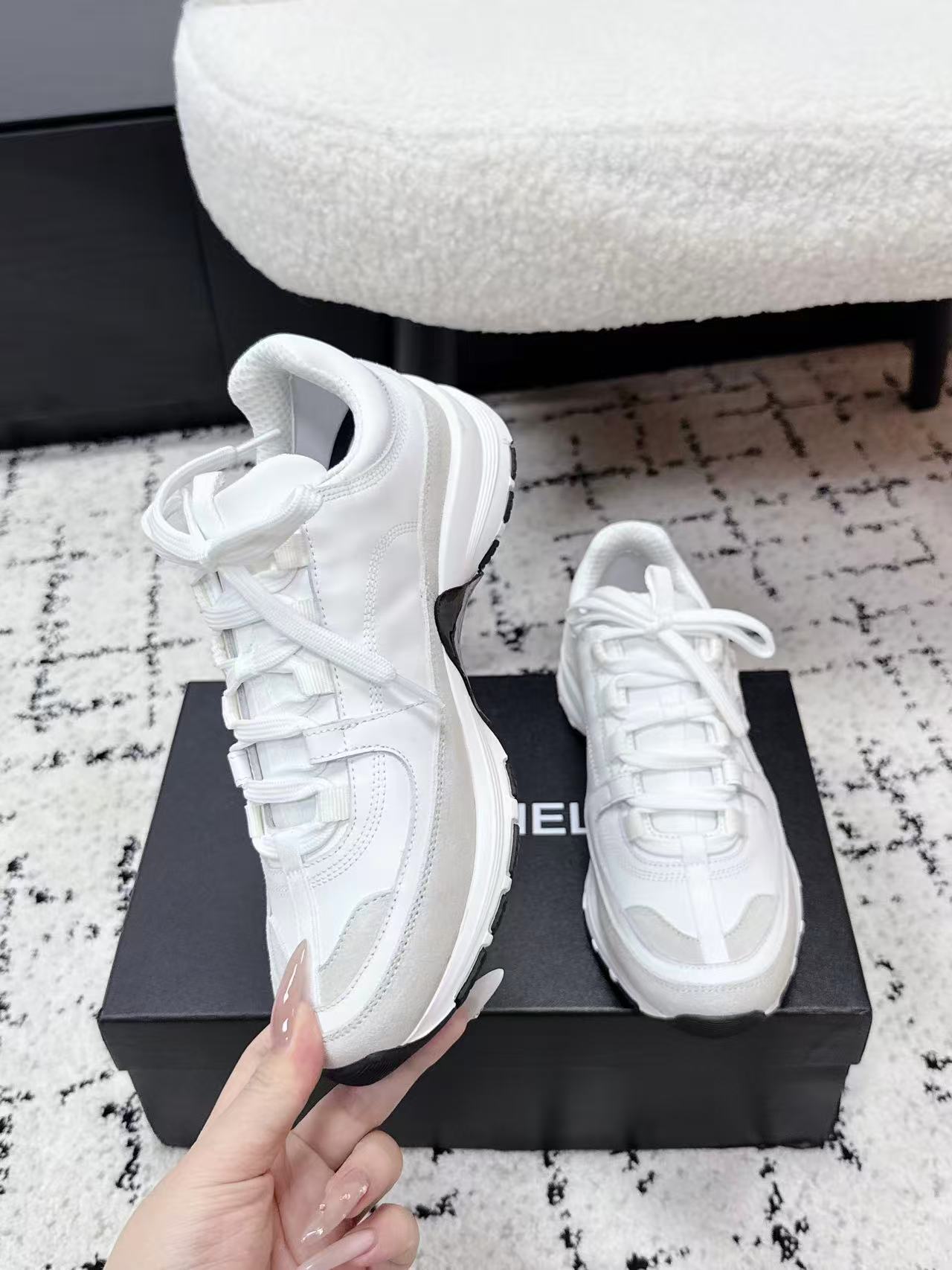 Chanel 2026 Sneaker White Cream Leather Suede