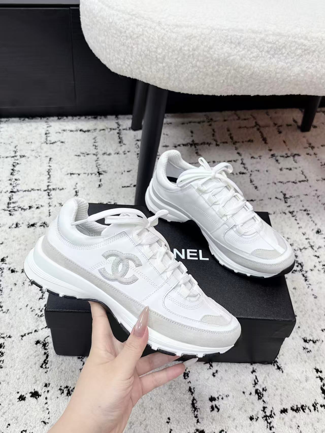Chanel 2026 Sneaker White Cream Leather Suede
