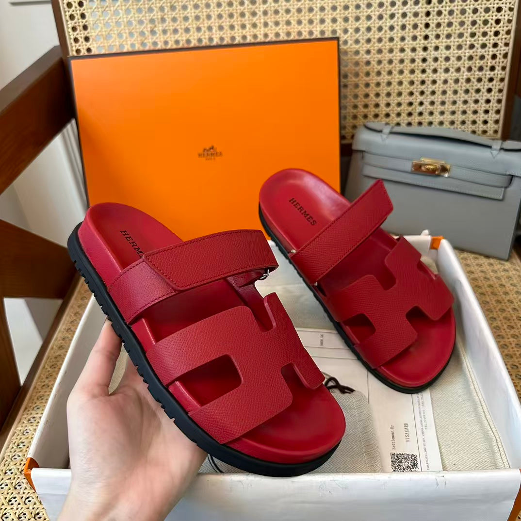 Hermes 2026 Chypre Sandal Red mix Black Epsom Leather