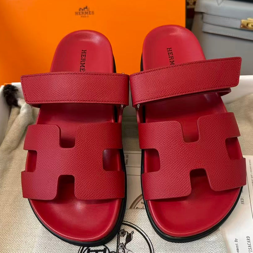 Hermes 2026 Chypre Sandal Red mix Black Epsom Leather
