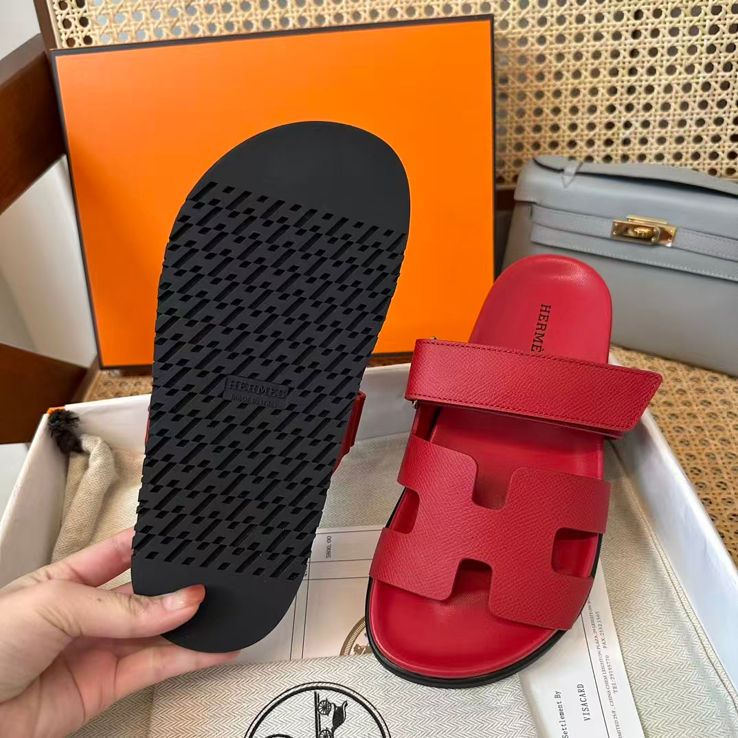 Hermes 2026 Chypre Sandal Red mix Black Epsom Leather