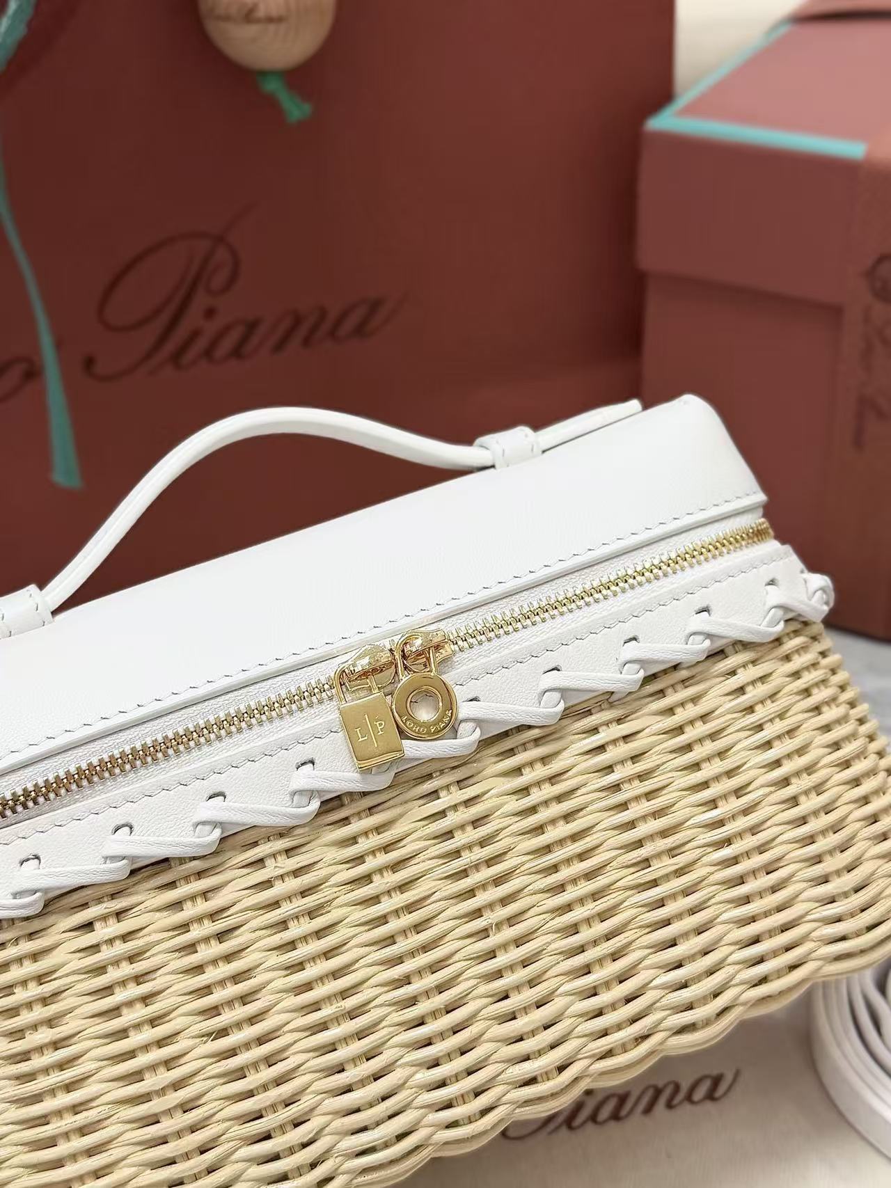 Loro Piana 2026 Extra Pocket L19 East-West Wicker Bag Canvas Calfskin