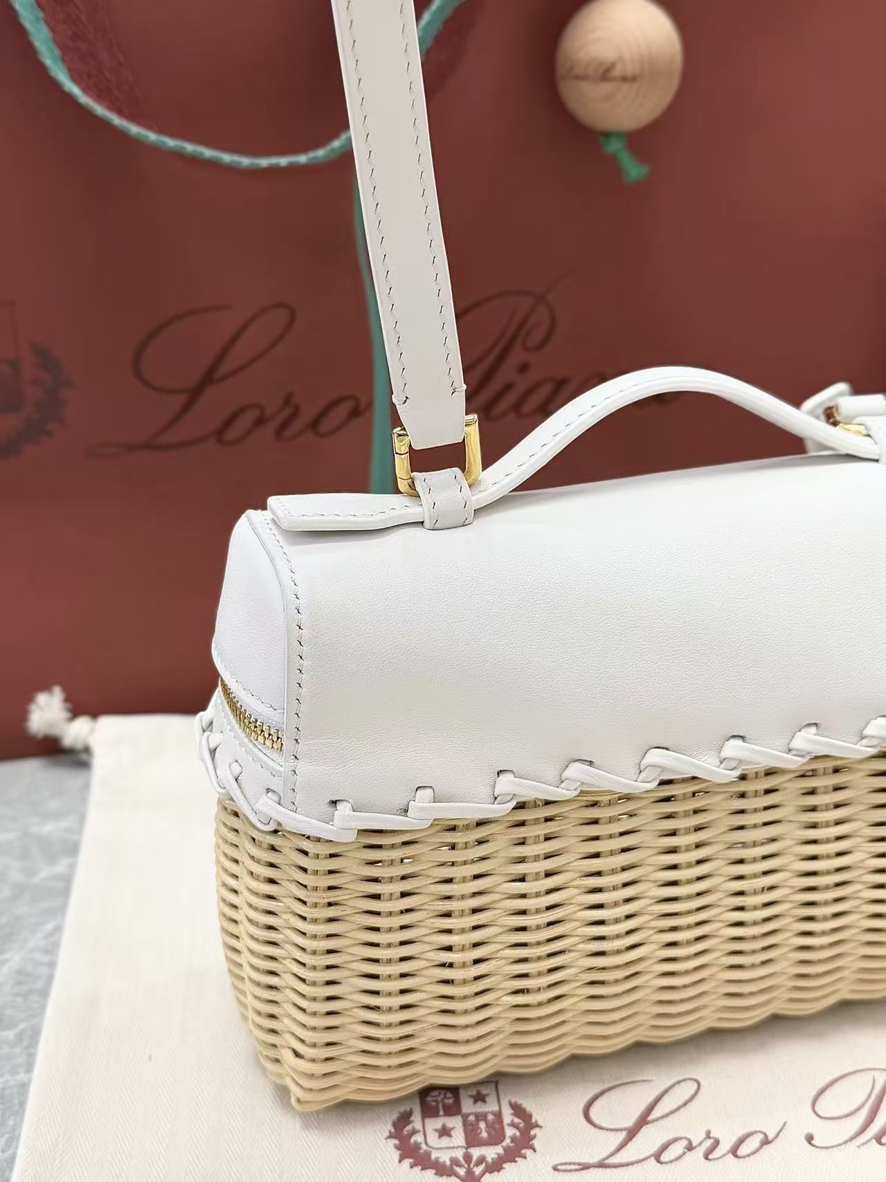 Loro Piana 2026 Extra Pocket L19 East-West Wicker Bag Canvas Calfskin