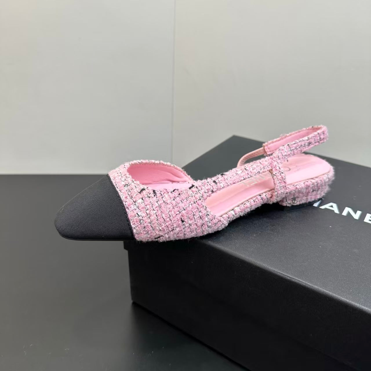 Chanel 2026 Slingback 10mm Pink Mix Black Tweed Fabric