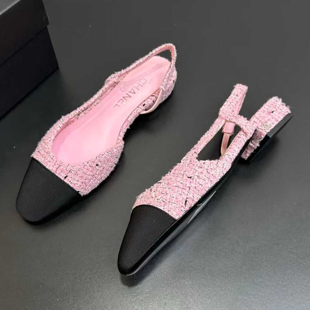 Chanel 2026 Slingback 10mm Pink Mix Black Tweed Fabric