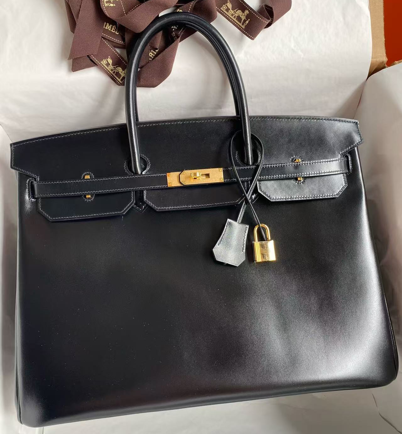 Hermes 2026 Birkin Black Gold Box Leather