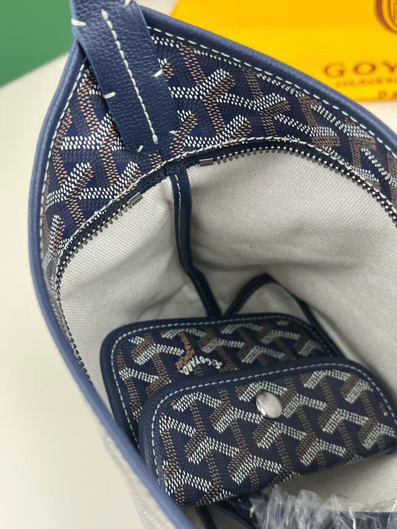 Goyard 2026 Hobo Boheme Bag 26cm Navy Blue Canvas Calfskin