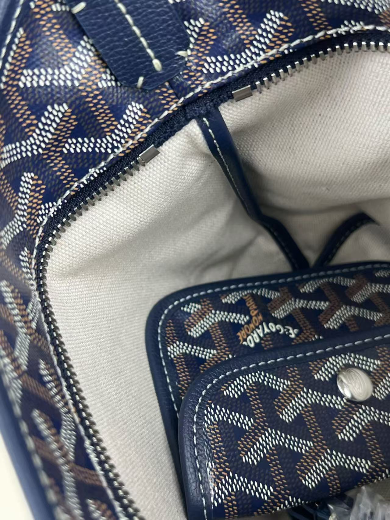Goyard 2026 Hobo Boheme Bag 26cm Navy Blue Canvas Calfskin