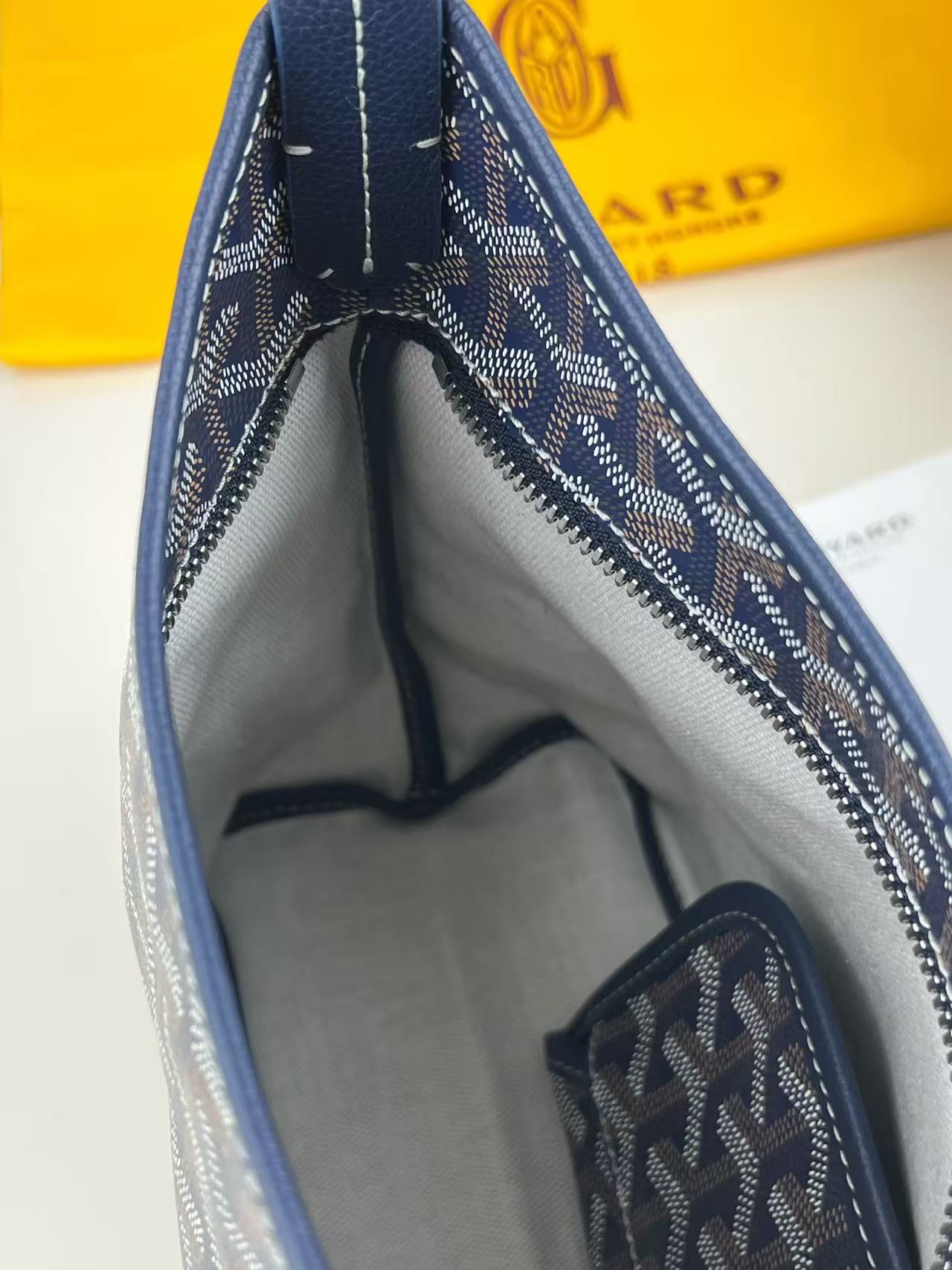 Goyard 2026 Hobo Boheme Bag 26cm Navy Blue Canvas Calfskin