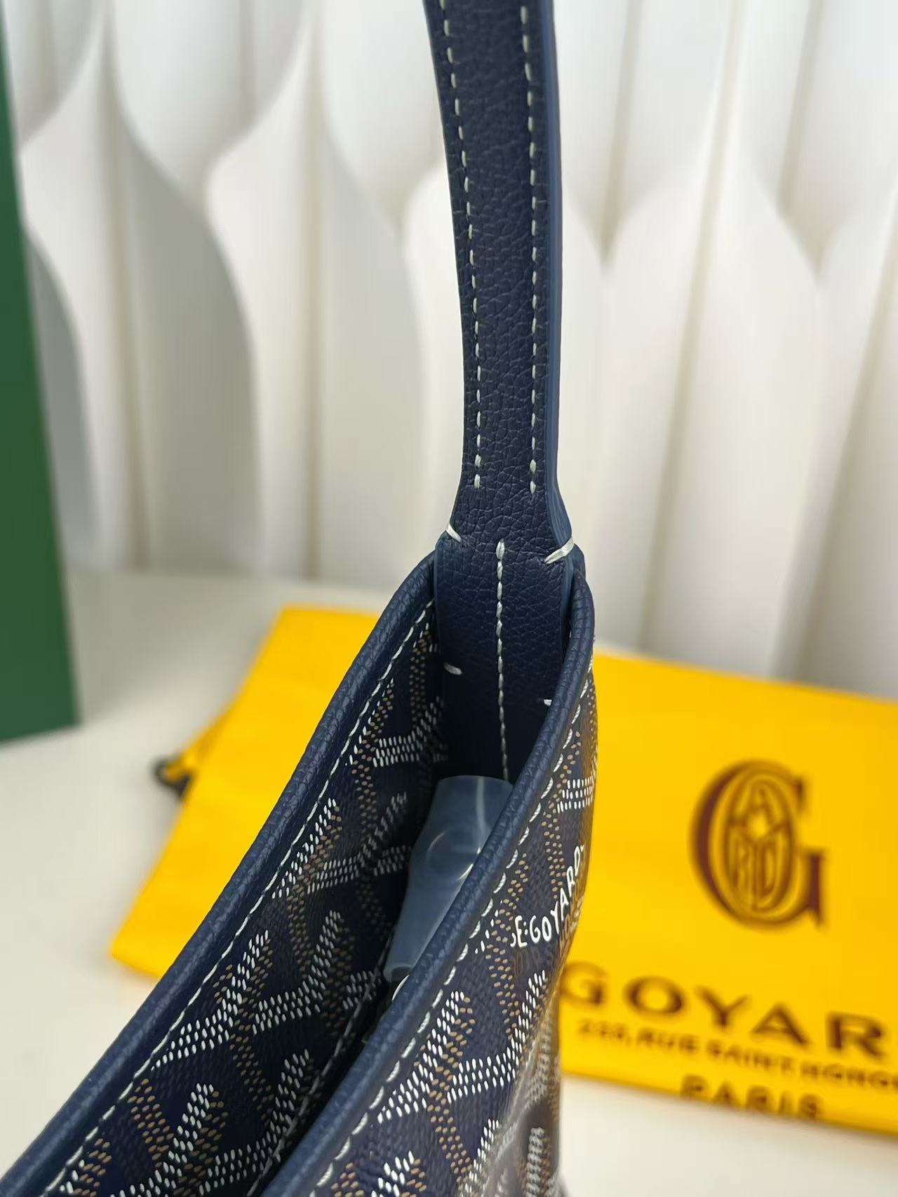 Goyard 2026 Hobo Boheme Bag 26cm Navy Blue Canvas Calfskin