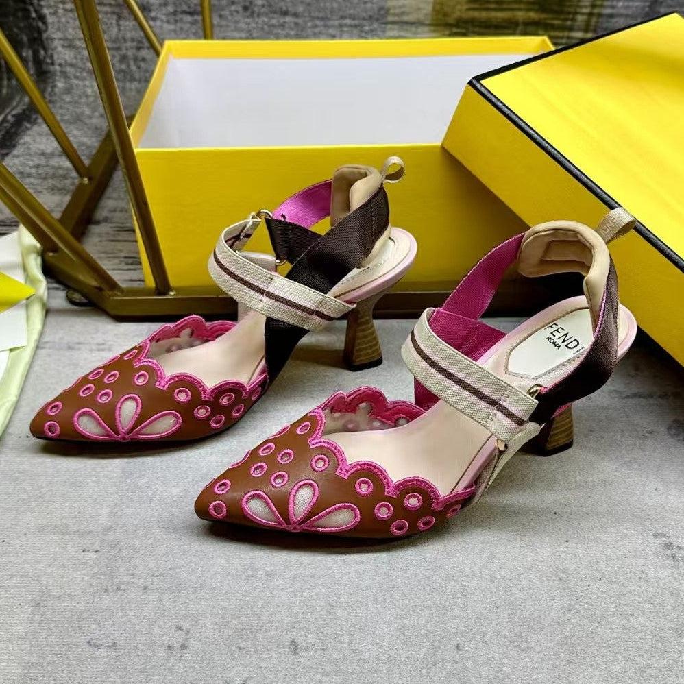Fendi 2026 Colibri Slingback 80mm Pink mix Brown Calfskin Fabric
