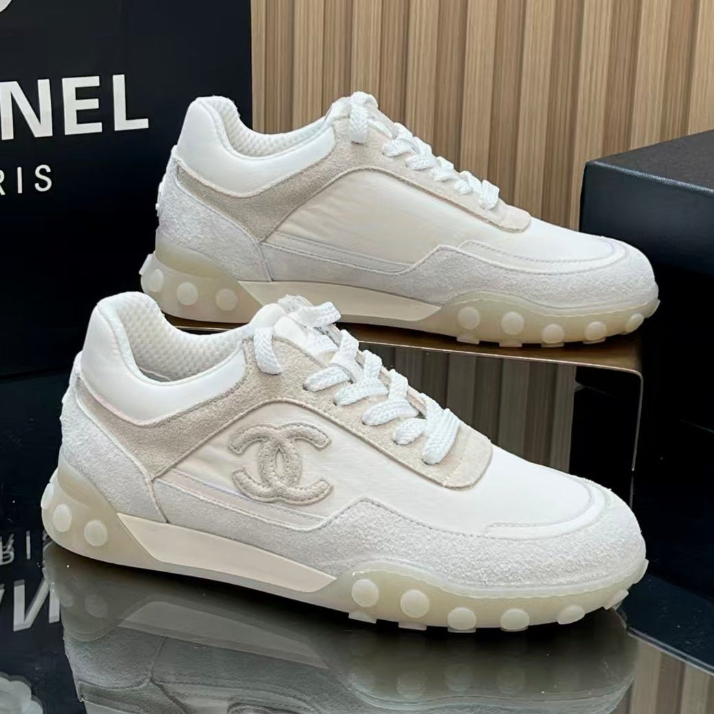 Chanel 2026 Sneaker Ivory White Fabric Calfskin Suede
