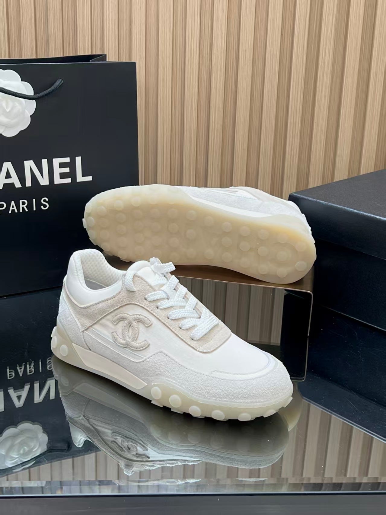 Chanel 2026 Sneaker Ivory White Fabric Calfskin Suede