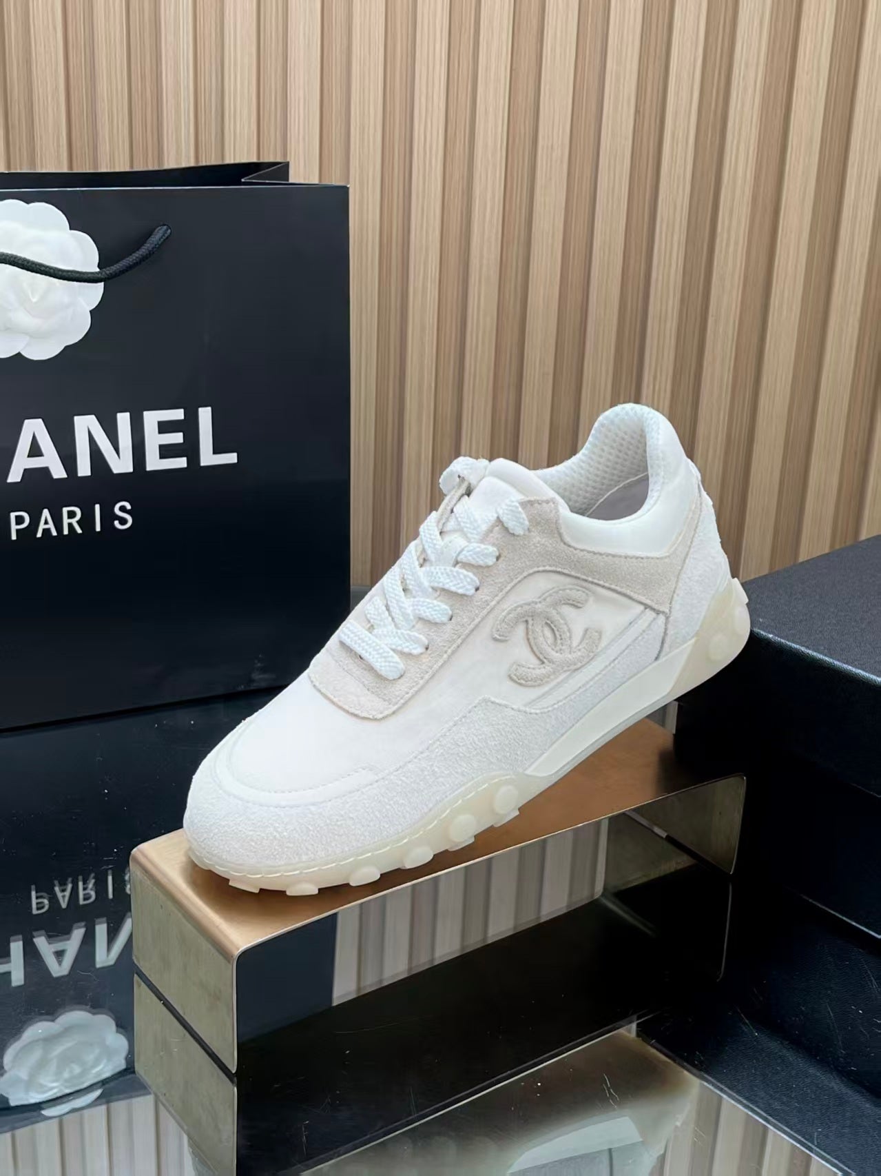 Chanel 2026 Sneaker Ivory White Fabric Calfskin Suede