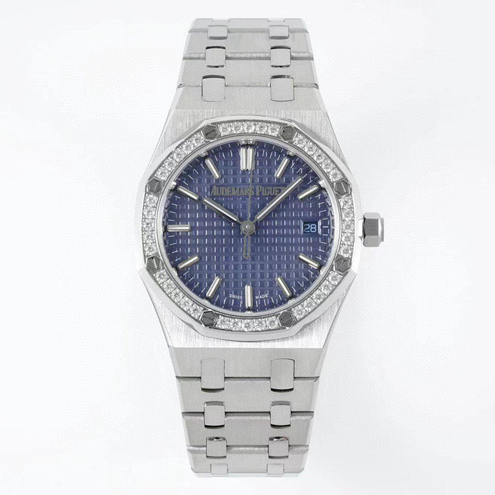 Audemars Piguet Royal Oak 34mm Blue Dial Diamond Bezel Watch