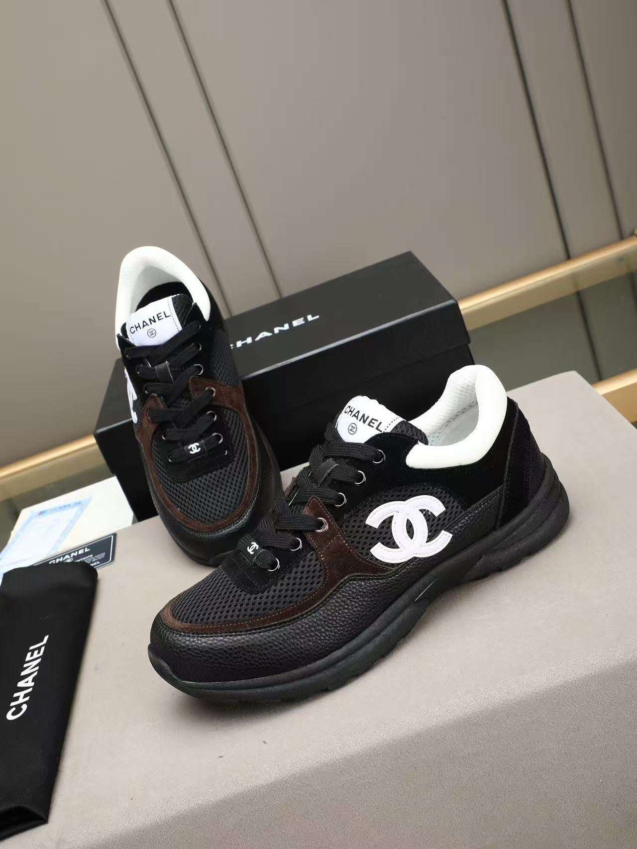 Chanel 2026 Sneaker Black White Mesh Calfskin Suede