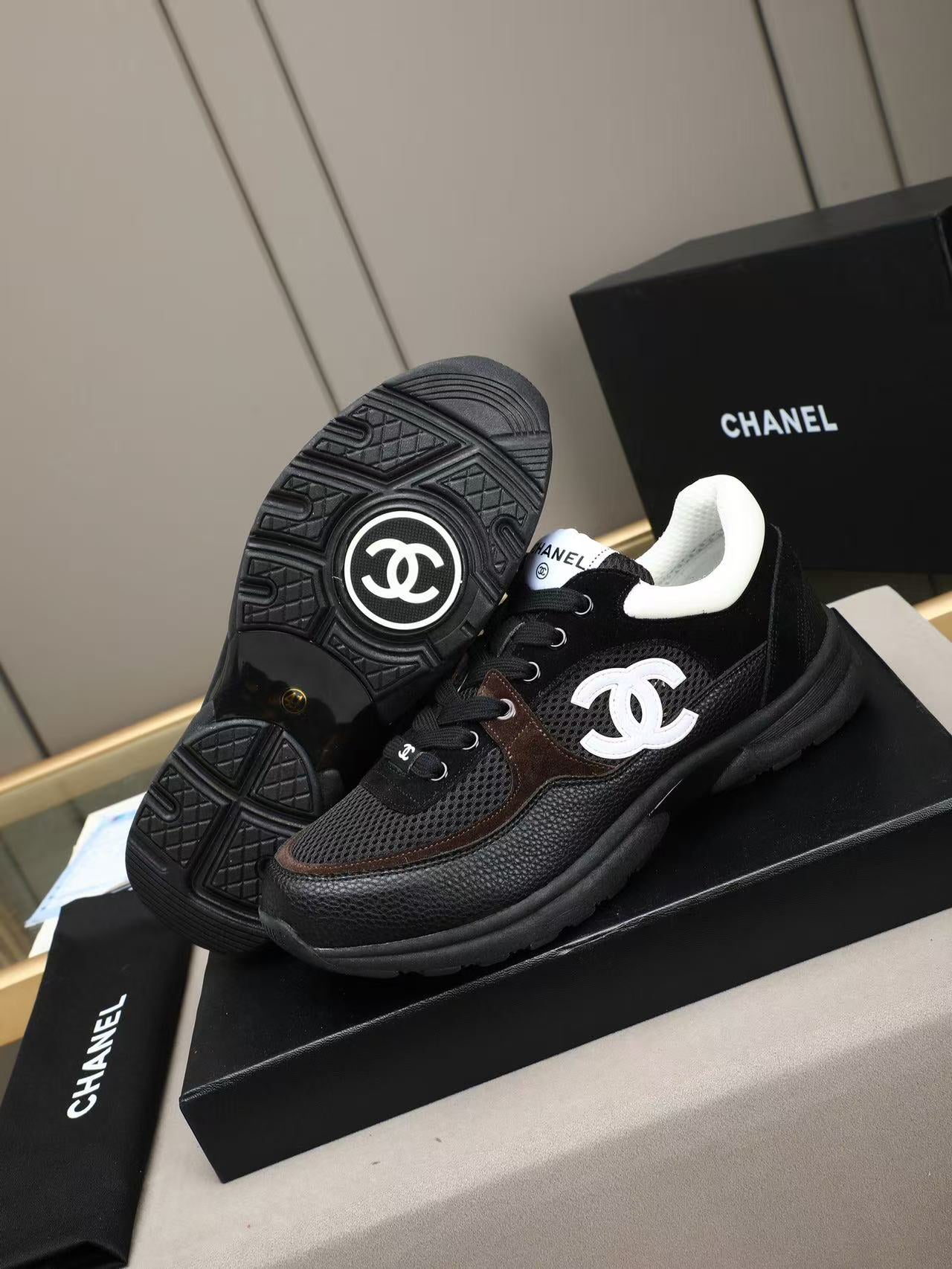 Chanel 2026 Sneaker Black White Mesh Calfskin Suede
