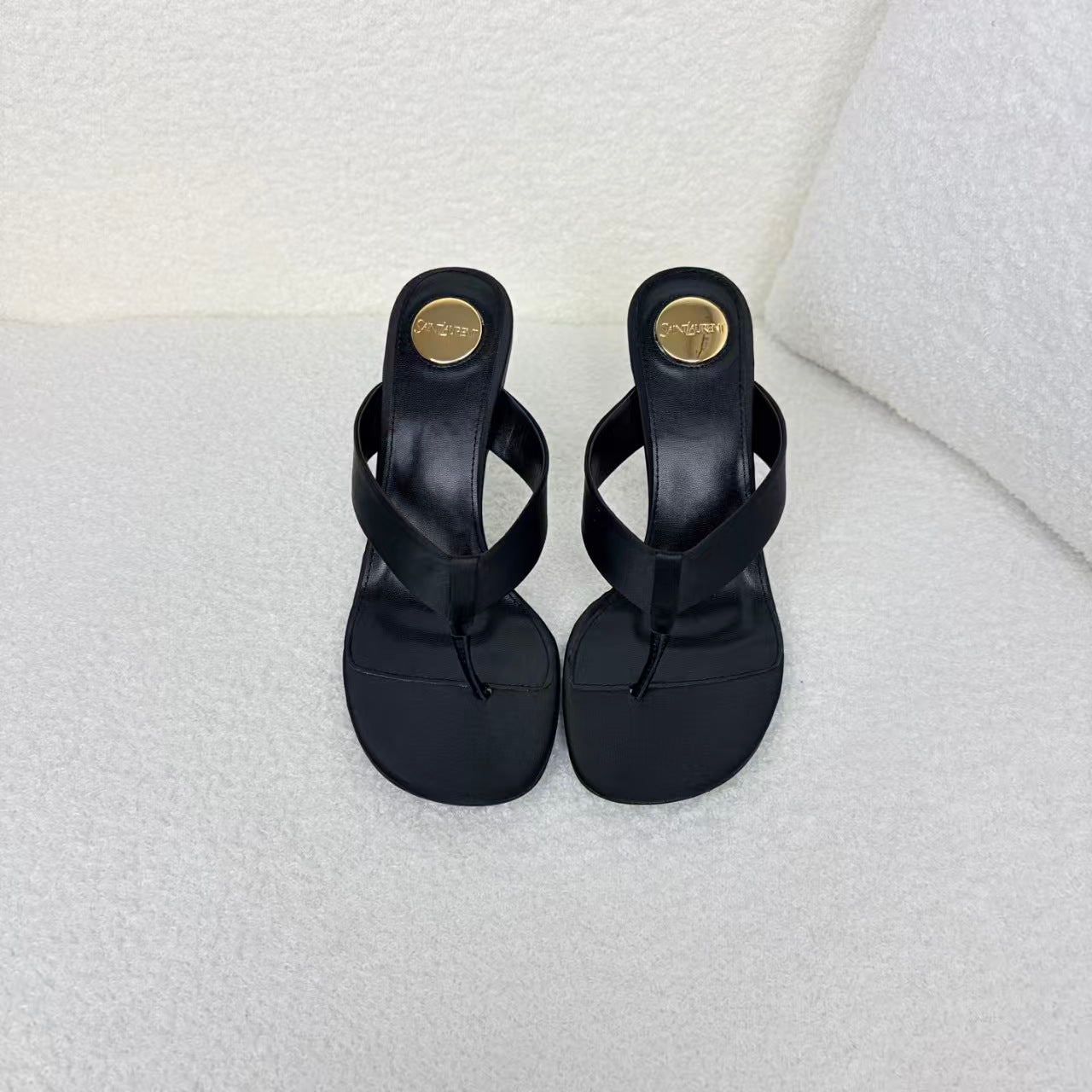 YSL 2026 Opyum Sandal Black Gold 85mm Satin Leather