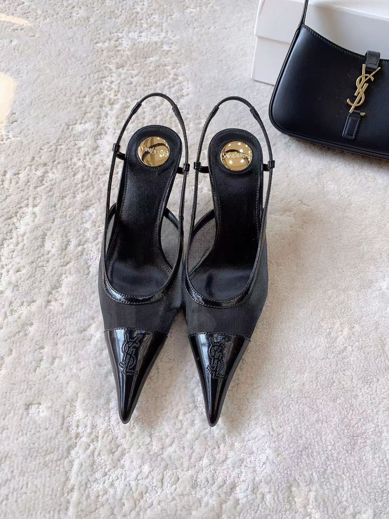 YSL 2026 Renee Slingback 95mm Black Mesh Leather