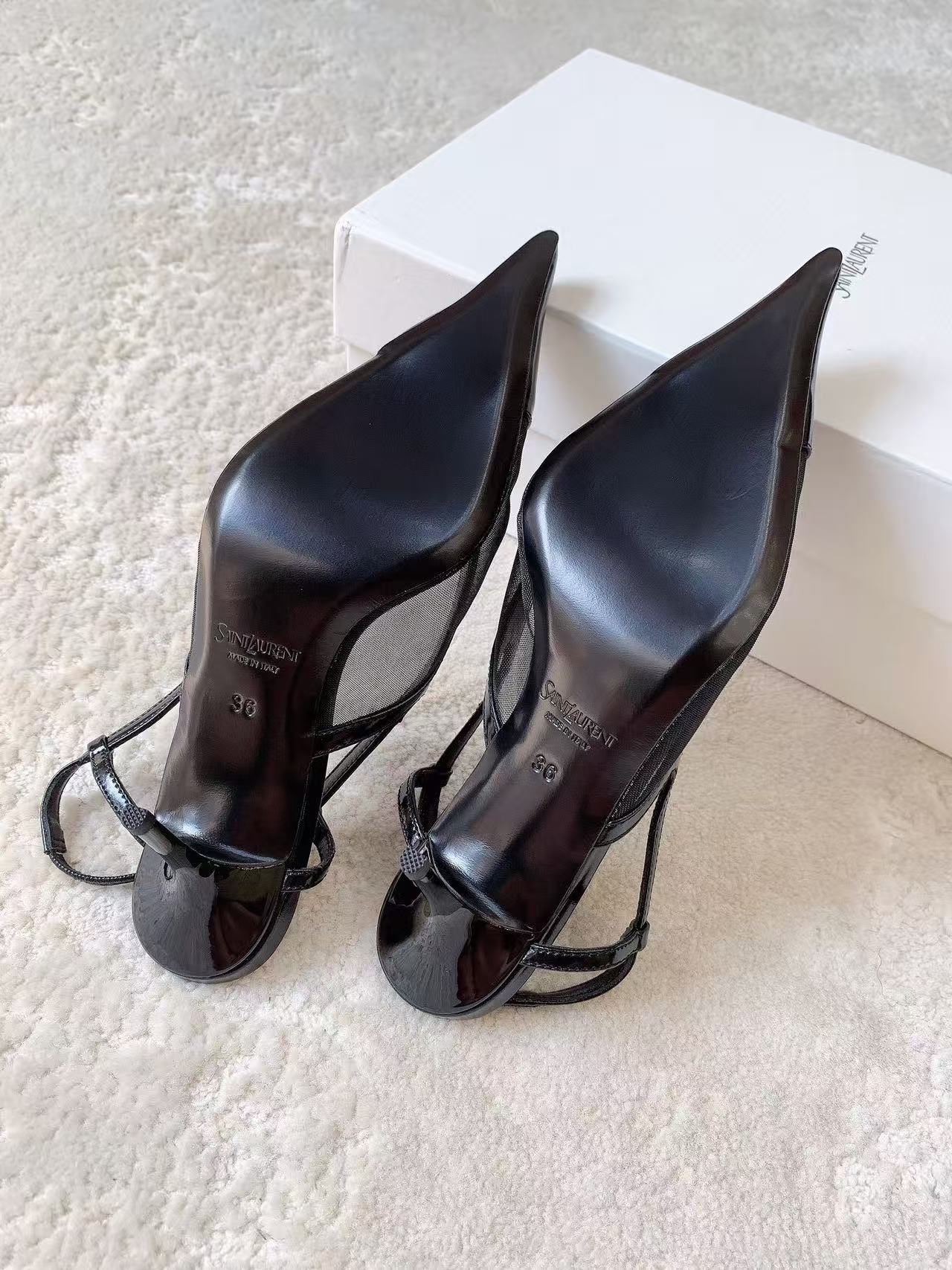 YSL 2026 Renee Slingback 95mm Black Mesh Leather
