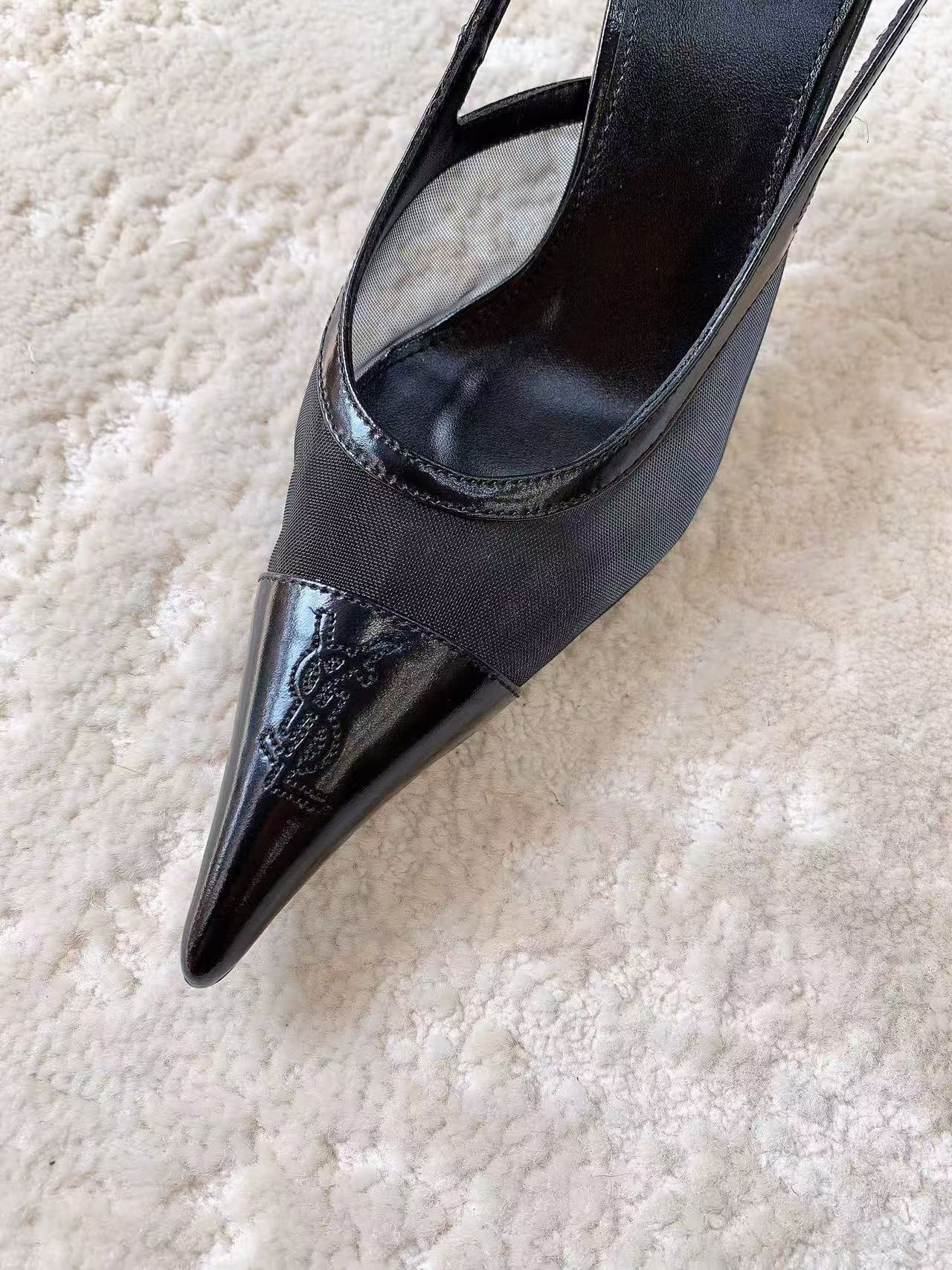 YSL 2026 Renee Slingback 95mm Black Mesh Leather