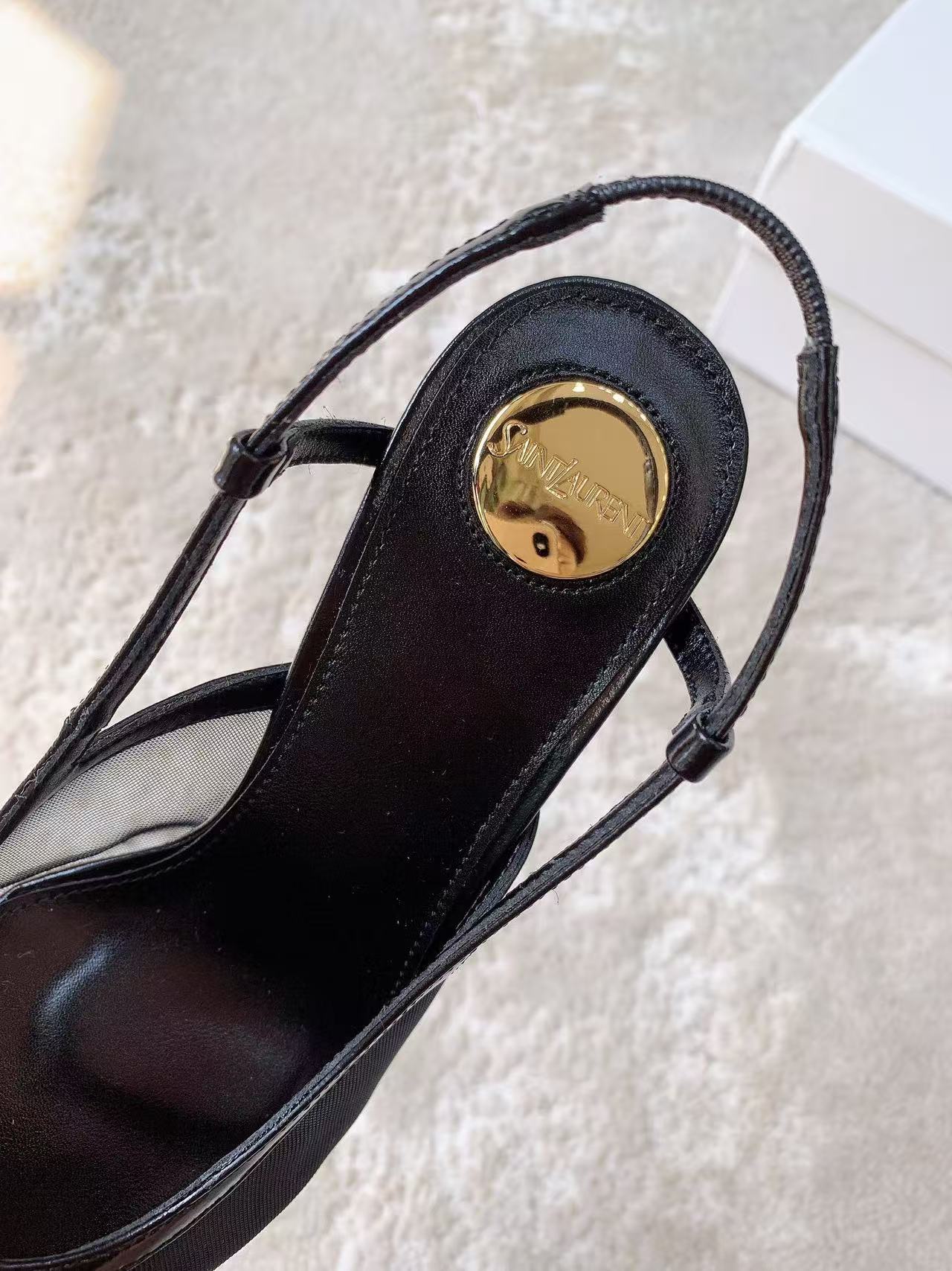 YSL 2026 Renee Slingback 95mm Black Mesh Leather