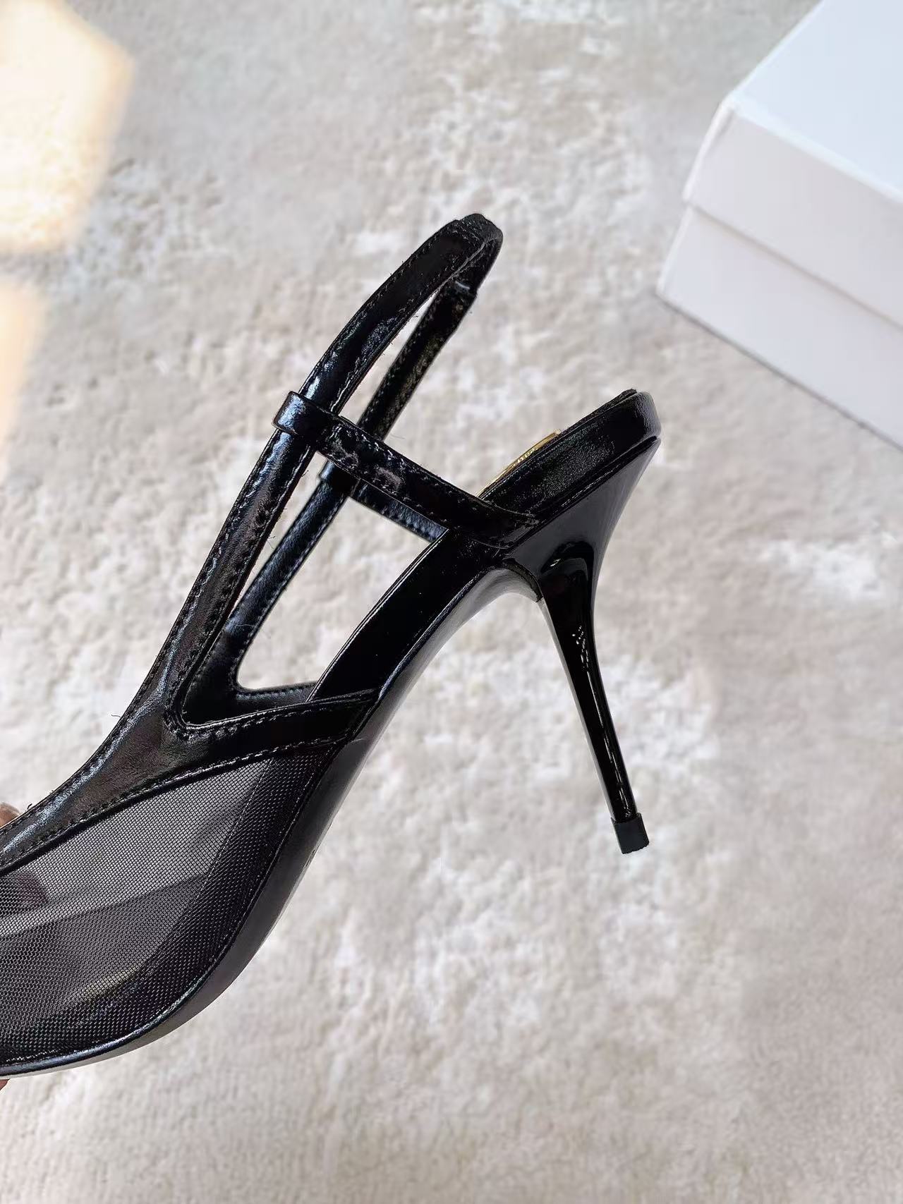 YSL 2026 Renee Slingback 95mm Black Mesh Leather