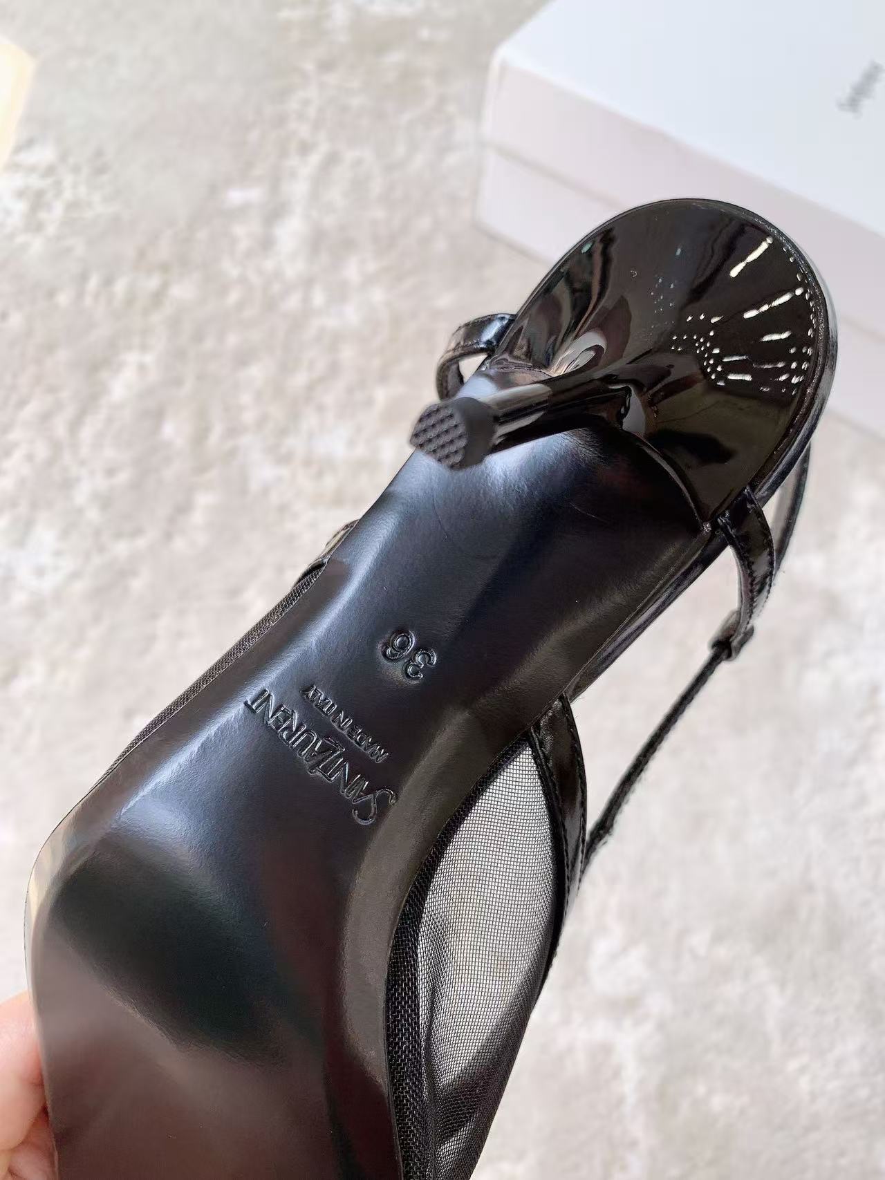 YSL 2026 Renee Slingback 95mm Black Mesh Leather