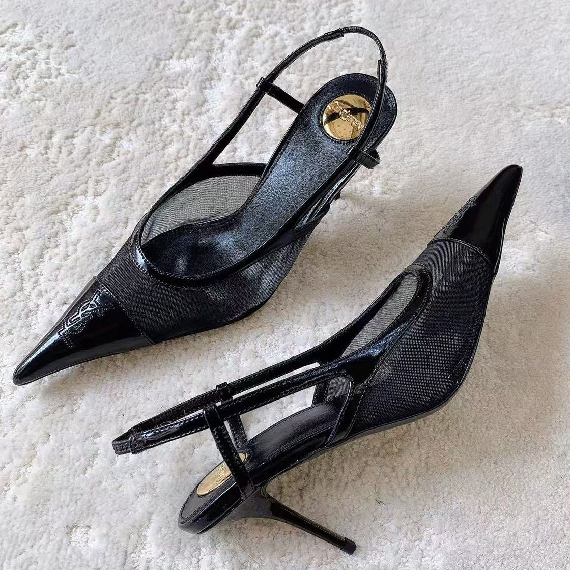 YSL 2026 Renee Slingback 95mm Black Mesh Leather
